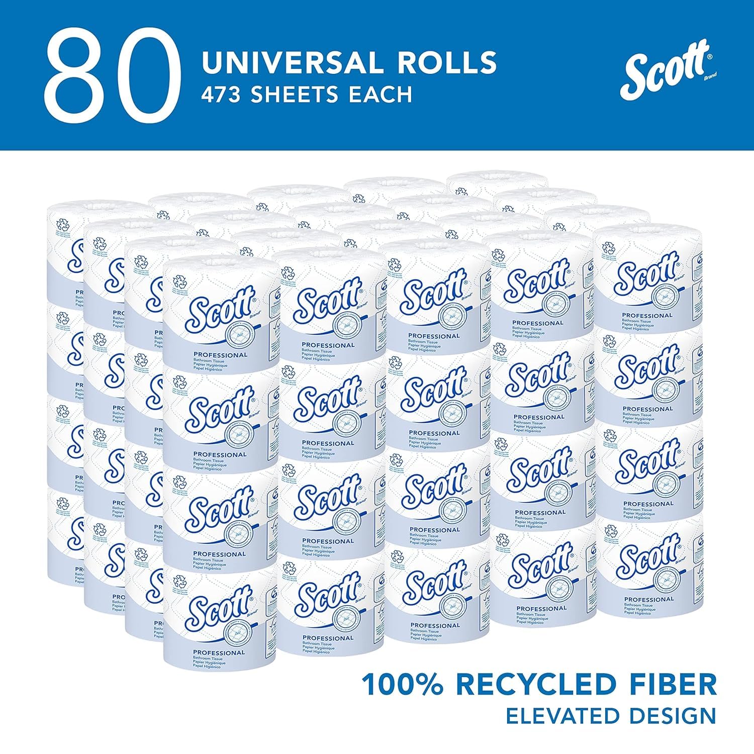 Scott Essential Professional 100% Recycled Fiber Bulk Toilet Paper for Business - 80 Rolls/Case (506 Sheets/Roll, 2-PLY, White) | Commercial Restrooms, Offices & Hospitality Use | Eco-Friendly Bathroom Tissue