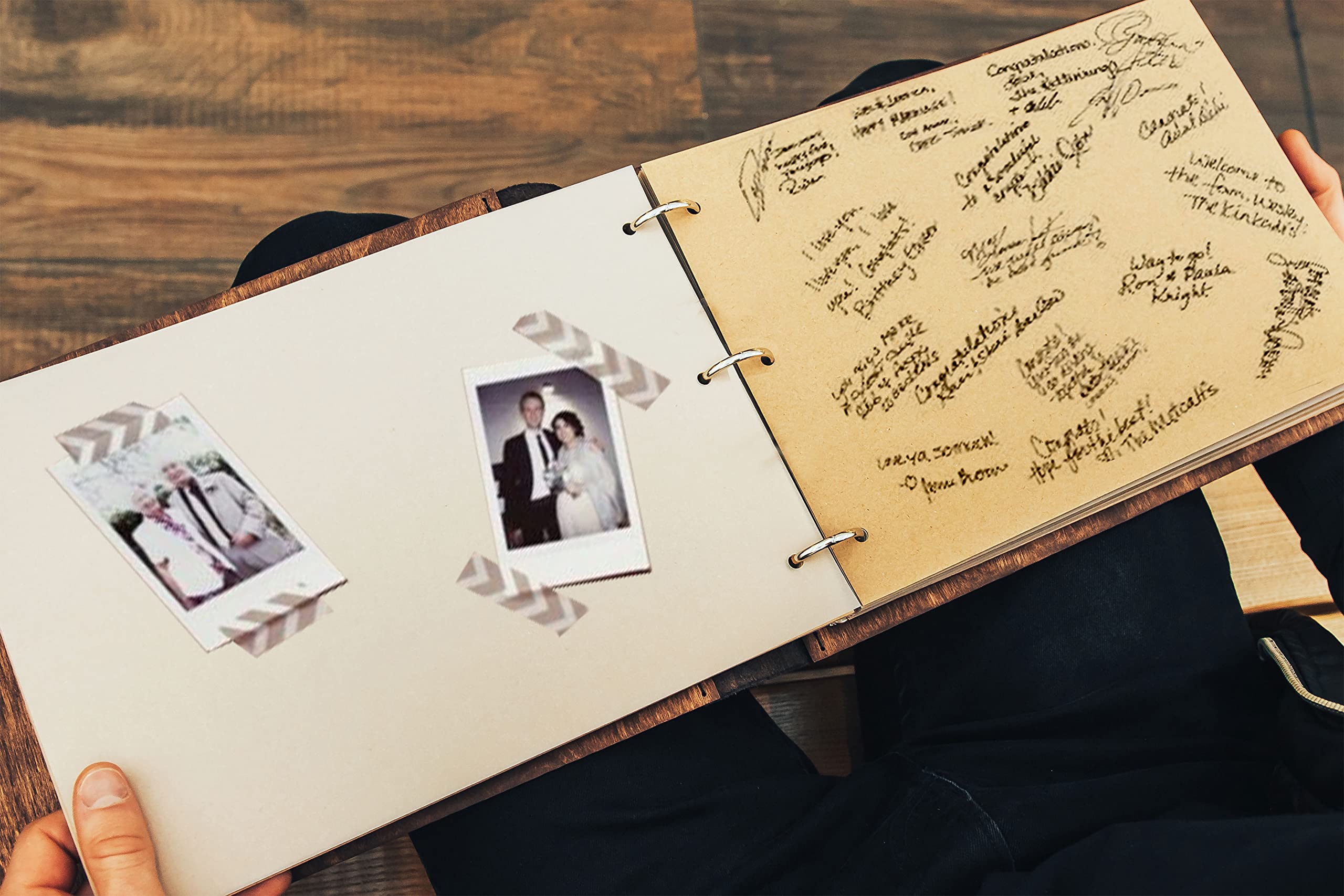Personalized Laser Engraved Wedding Guest Book with Wooden Cover - Custom Sign-in Registry for Bridal Shower, Anniversary & Reception - Unique Keepsake Scrapbook for Couples (DK)