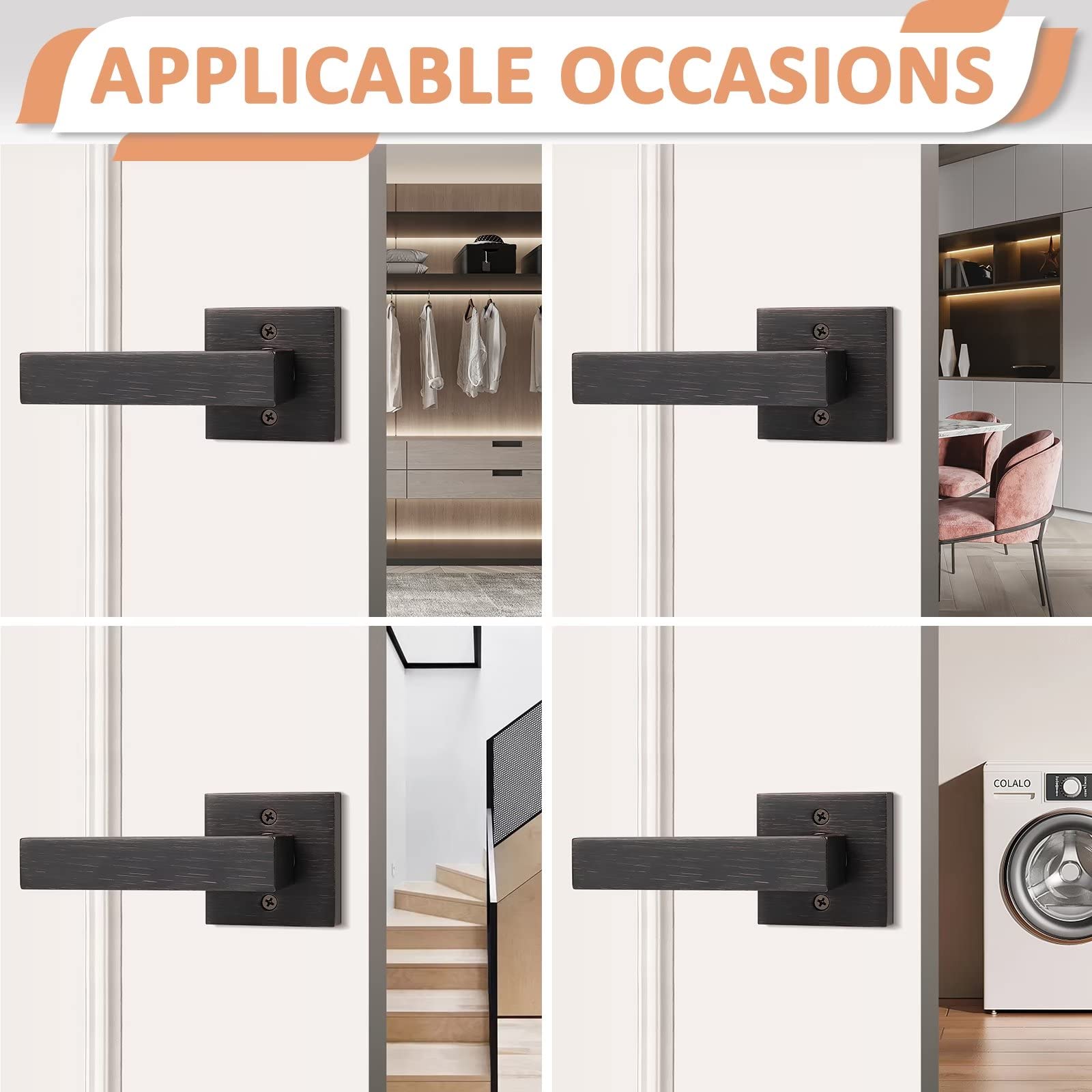 10 Pack Dummy Lever Door Handles - Slim Square Non-Turning Single Side Pull Only for Closet & French Doors - Oil Rubbed Bronze Finish - Modern Contemporary Design - Perfect for Half-Dummy Applications in Bedrooms, Bathrooms & Cabinets
