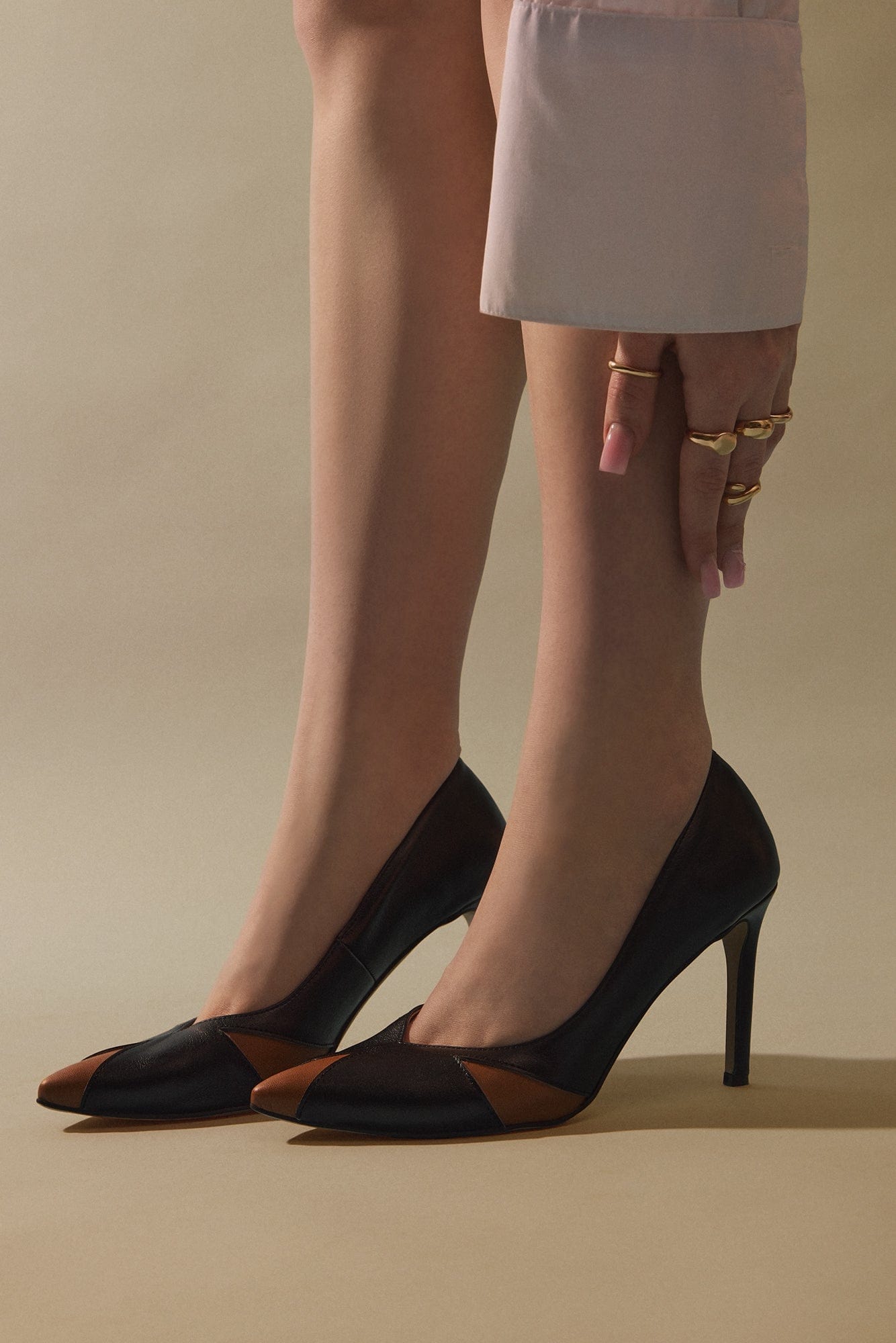 Vegan Leather Heels for Women - Ivo Mushroom & Grape Leather Heels in Black & Caramel | Comfortable & Stylish Vegan Shoes for Work, Party & Special Occasions