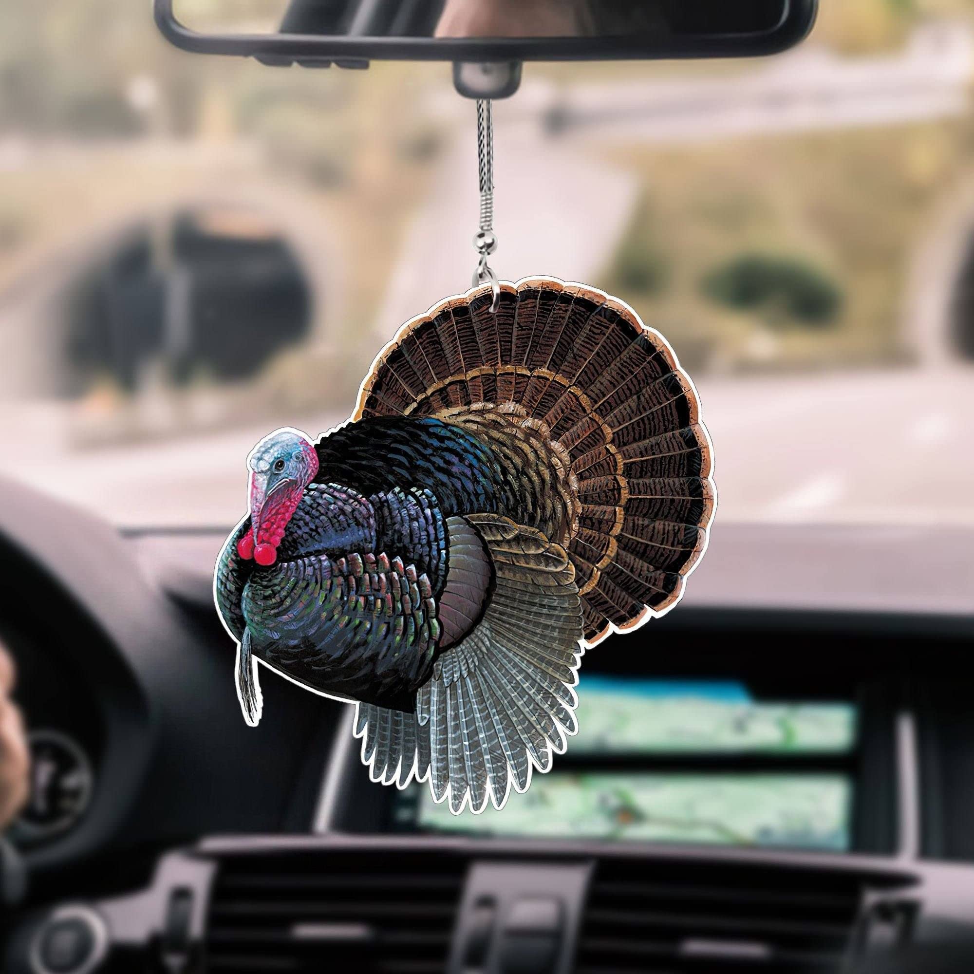 2-Sided Turkey Hunting Car Hanging Ornament - 2D Printed Rear View Mirror Decor for Turkey & Chicken Lovers - Unique Gift for Hunters & Outdoor Enthusiasts - Perfect for Trucks, SUVs & Hunting Vehicles