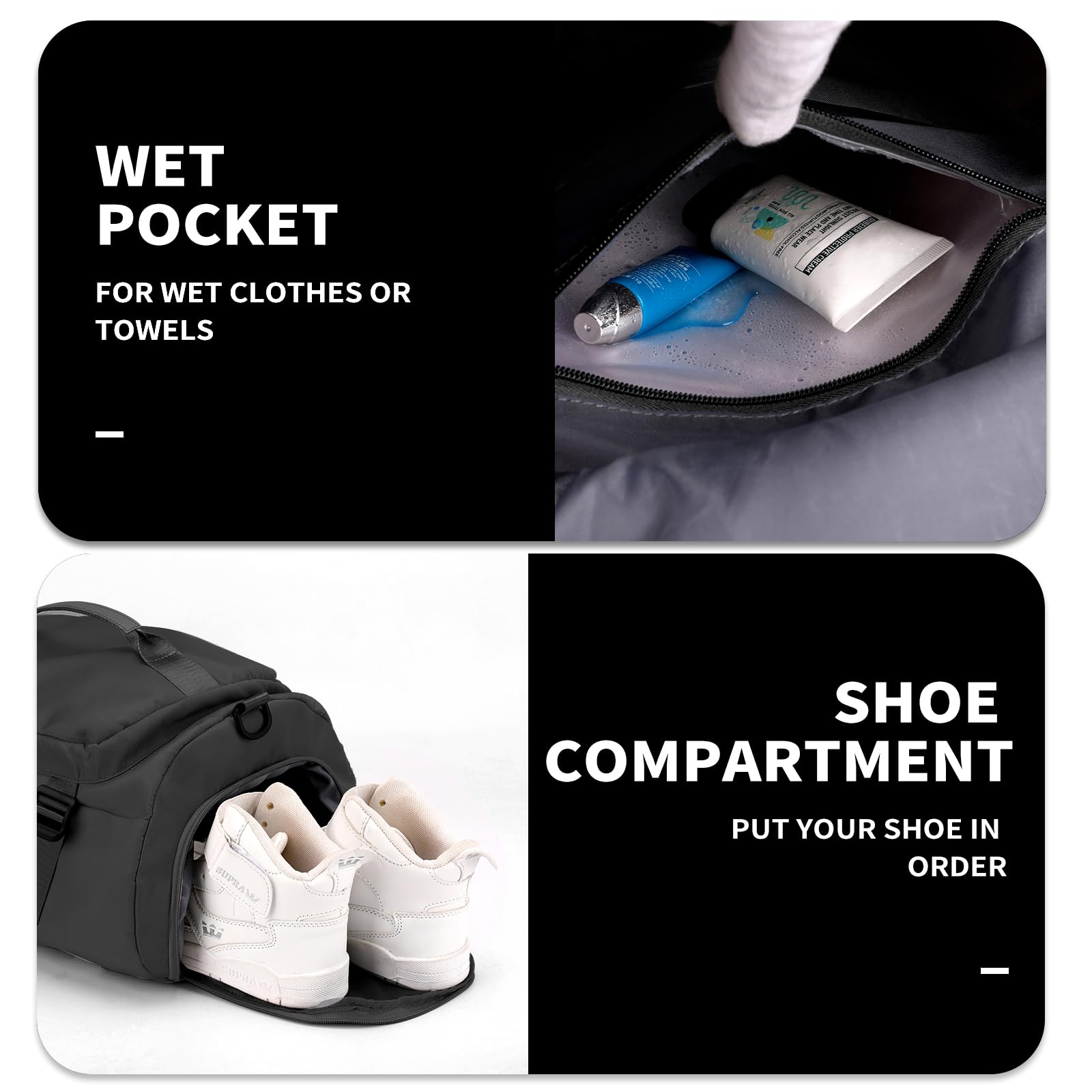 Doksmeria Travel Duffel Backpack with Shoe Compartment & Wet Pocket - Water-Resistant Gym Bag for Workout, Sports, Travel & Weekend Getaways