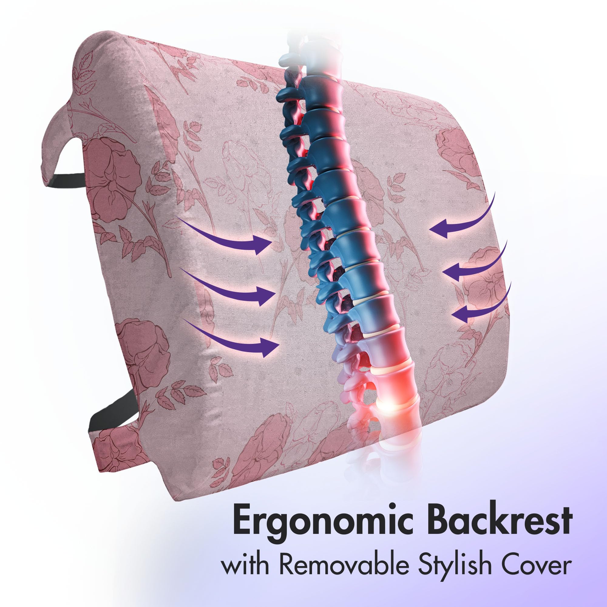 Ambesonne Floral Lumbar Support Pillow - Romantic Rose Leaves & Rosebuds Design, High Density Foam for Office Chair & Car Seat, 14