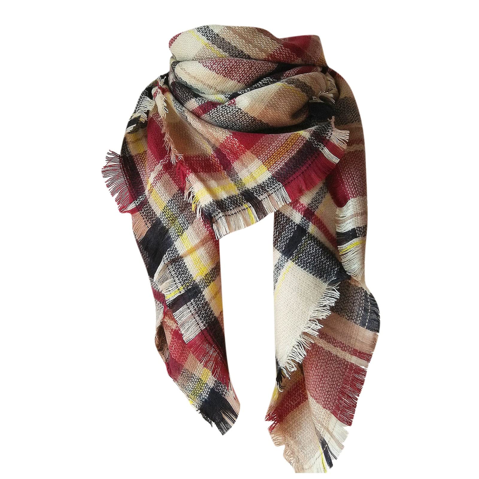Fashionable Women's Winter Plaid Scarf with Tassels - Large Tartan Wrap Shawl, Soft & Warm Lightweight Scarf (One Size) - Perfect for Cold Weather, Office, Travel & Holiday Outfits