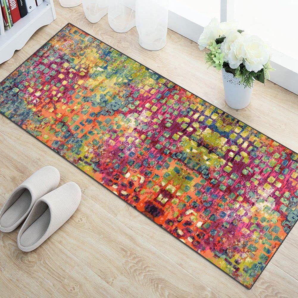 Washable Non-Slip 4'x10' Hallway Runner Rug - Abstract Pink Pattern Polyester Carpet for Kitchen, Entryway, Laundry & Living Room | Durable & Customizable Floor Mat for High Traffic Areas