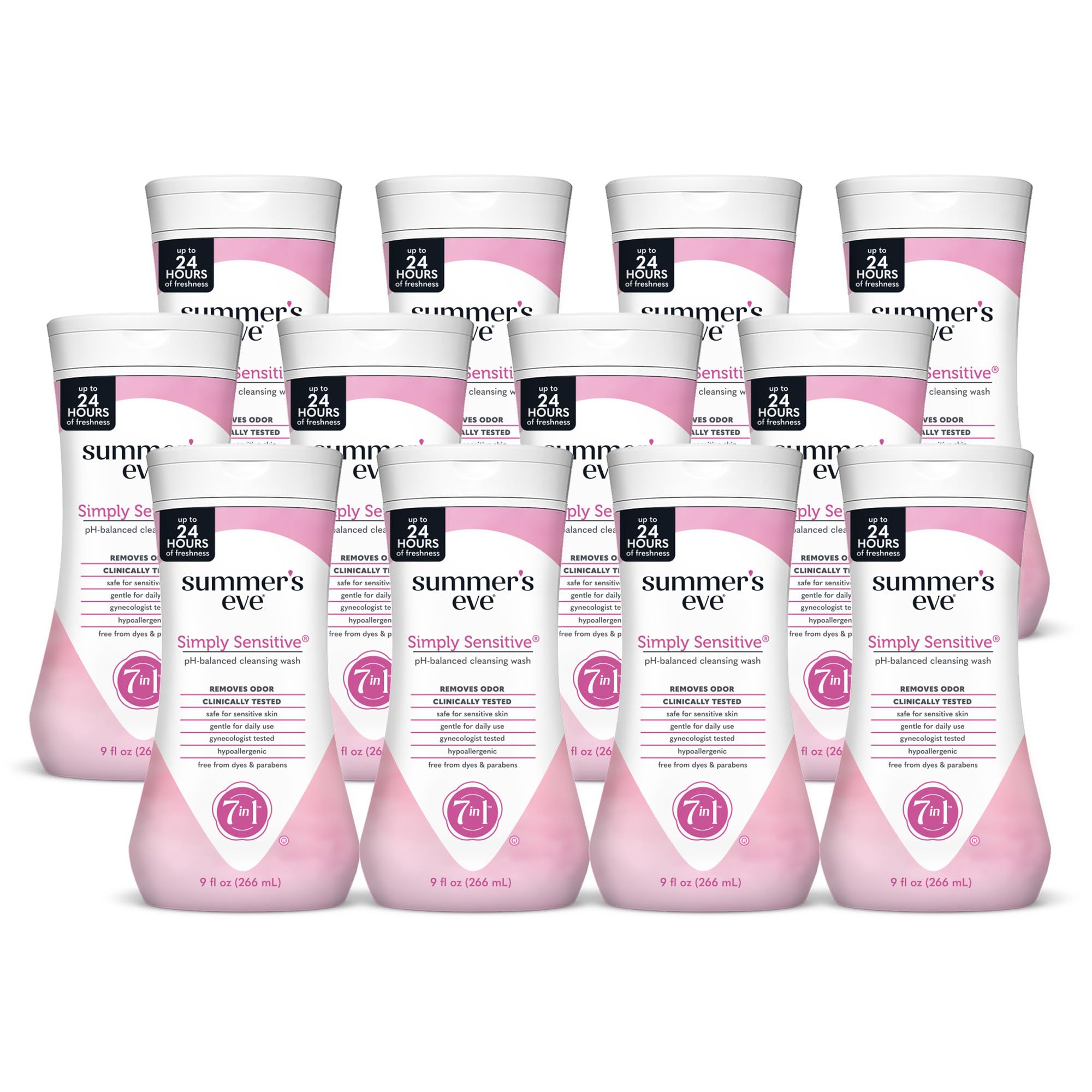 Summer's Eve Simply Sensitive Daily Gentle All Over Feminine Body Wash - pH Balanced Odor Protection, 9 fl oz (12 Pack) | Gentle Cleansing for Intimate Care & Daily Hygiene