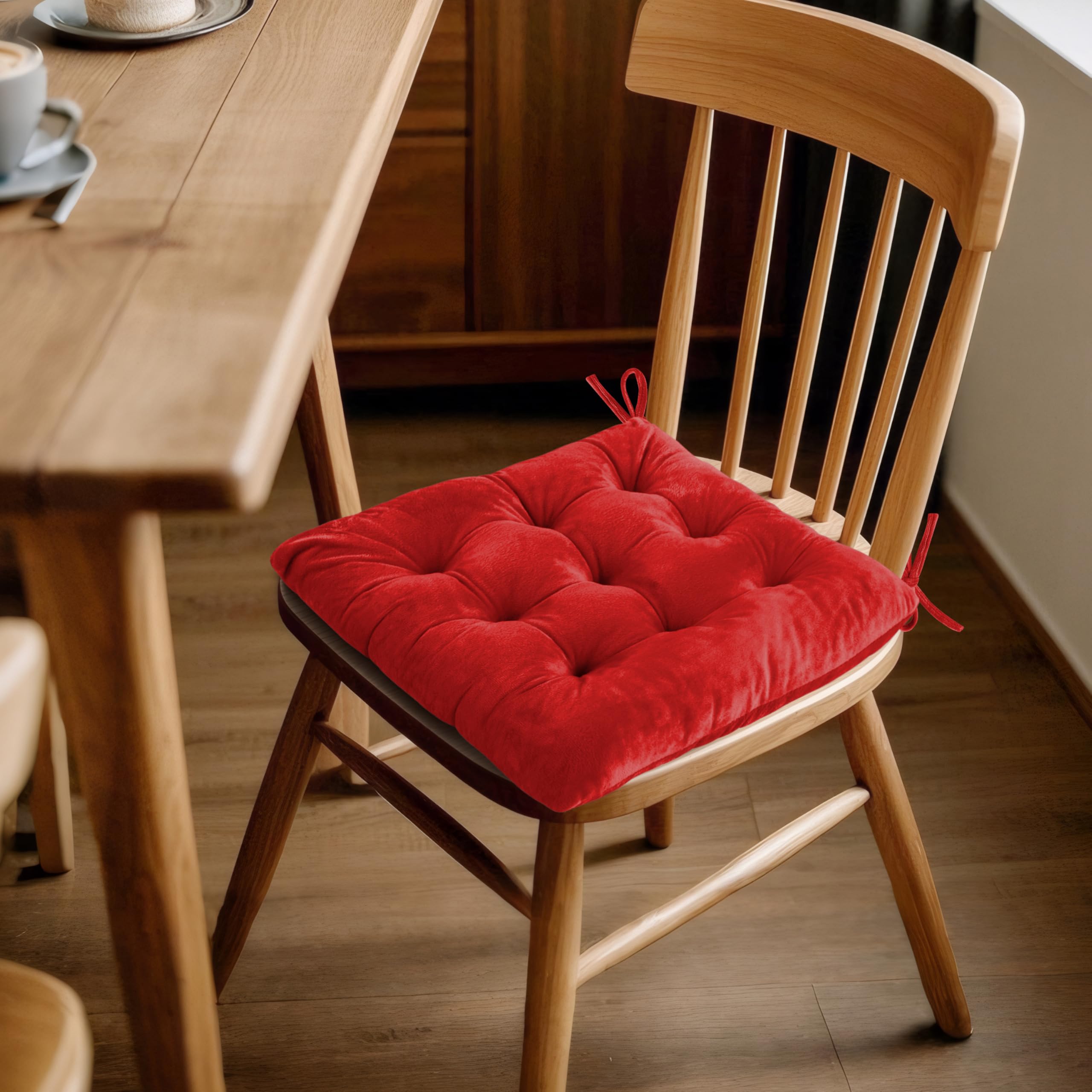ELFJOY 4 Pack Red Velvet Dining Chair Cushions - 16