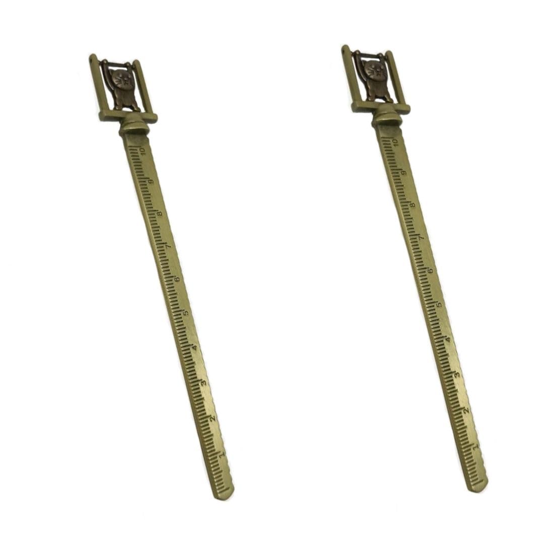 Vintage 2-in-1 Bronze Metal Ruler and Bookmark - 10 cm Elegant Measuring Tool with Bookmark Function, Perfect Gift for Book Lovers, Teachers & Students | Great for Reading, Office, School & Craft Projects (Set of 2)
