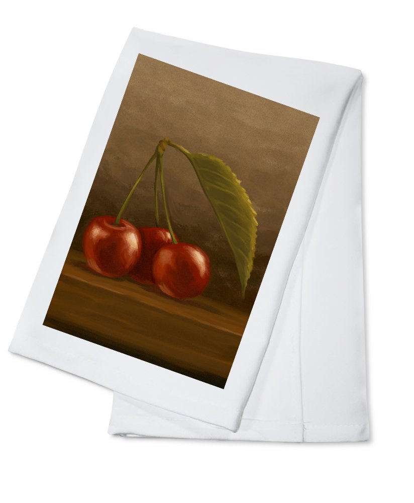 Premium 100% Cotton Tea Towel with Cherry Oil Painting Design - Decorative Hand Towel for Kitchen, Bathroom & Home Decor - Perfect for Gifts, Dish Drying & Farmhouse Style Decor