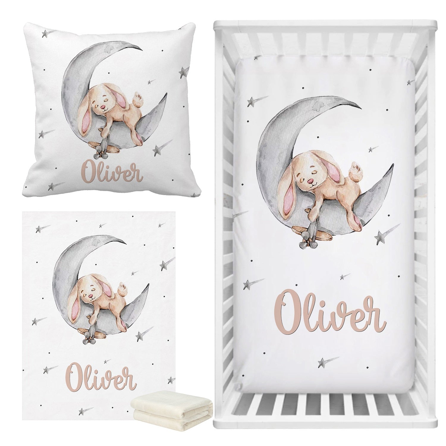 Sleeping Bunny Baby Name Cot Bedding Set | Soft Nursery Bedding for Newborns | Perfect Baby Shower Gift Set for Girls & Boys | Ideal for Cribs, Bassinets and Nursery Decor
