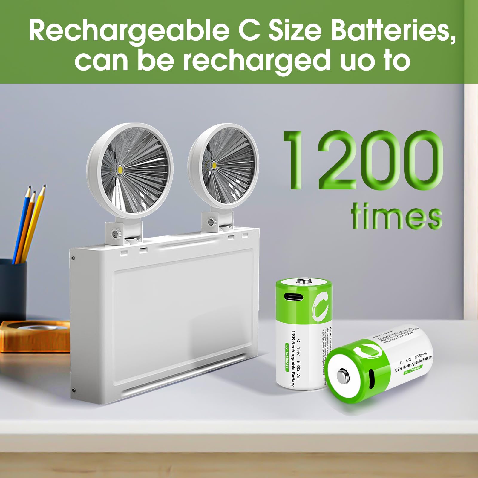 8 Pack Rechargeable C Batteries 1.5V 5000mWh with USB-C Cable - Long Lasting Li-ion LR14 Batteries for Flashlights, Toys & Electronics - Perfect for Camping, Emergency Kits & Home Use
