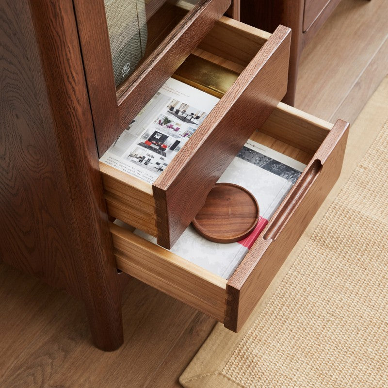 Solid Oak Wood Side Cabinet - Rustic Display Storage Shelf for Living Room, Bedroom & Entryway - Perfect for Home Decor & Organizing Books, Plants & Decorations