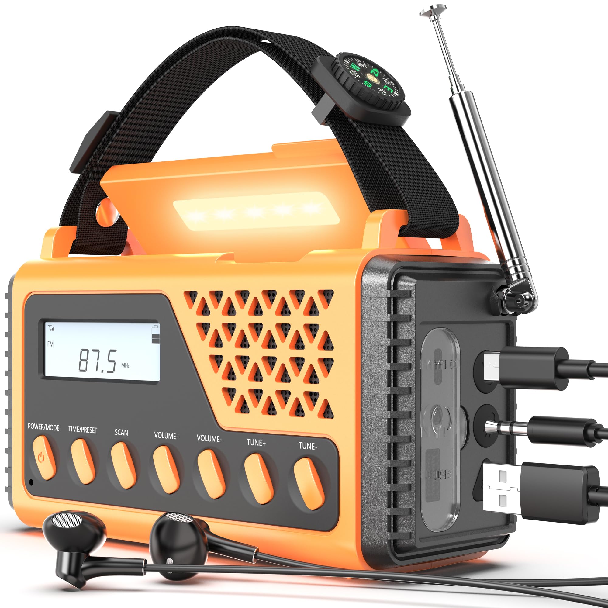 Emergency Weather Radio 10000mAh - NOAA/AM/FM/SW Solar Hand Crank Radio with USB Type-C Charging, SOS Alarm, Flashlight & LED Reading Light, Compass & Carry Bag - Perfect for Camping, Hiking, Survival & Home Emergency Preparedness