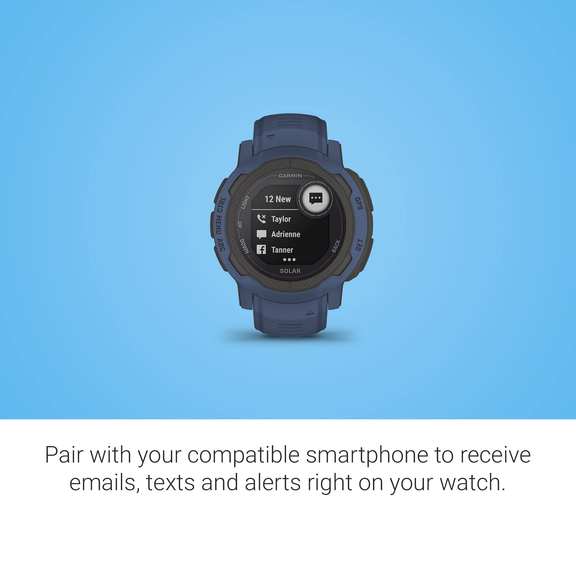 Garmin Instinct 2 Solar GPS Outdoor Sports Watch with Solar Charging, Multi-GNSS Support & Trackback Routing - Tidal Blue (Renewed) - Perfect for Hiking, Running, Camping & Outdoor Adventures