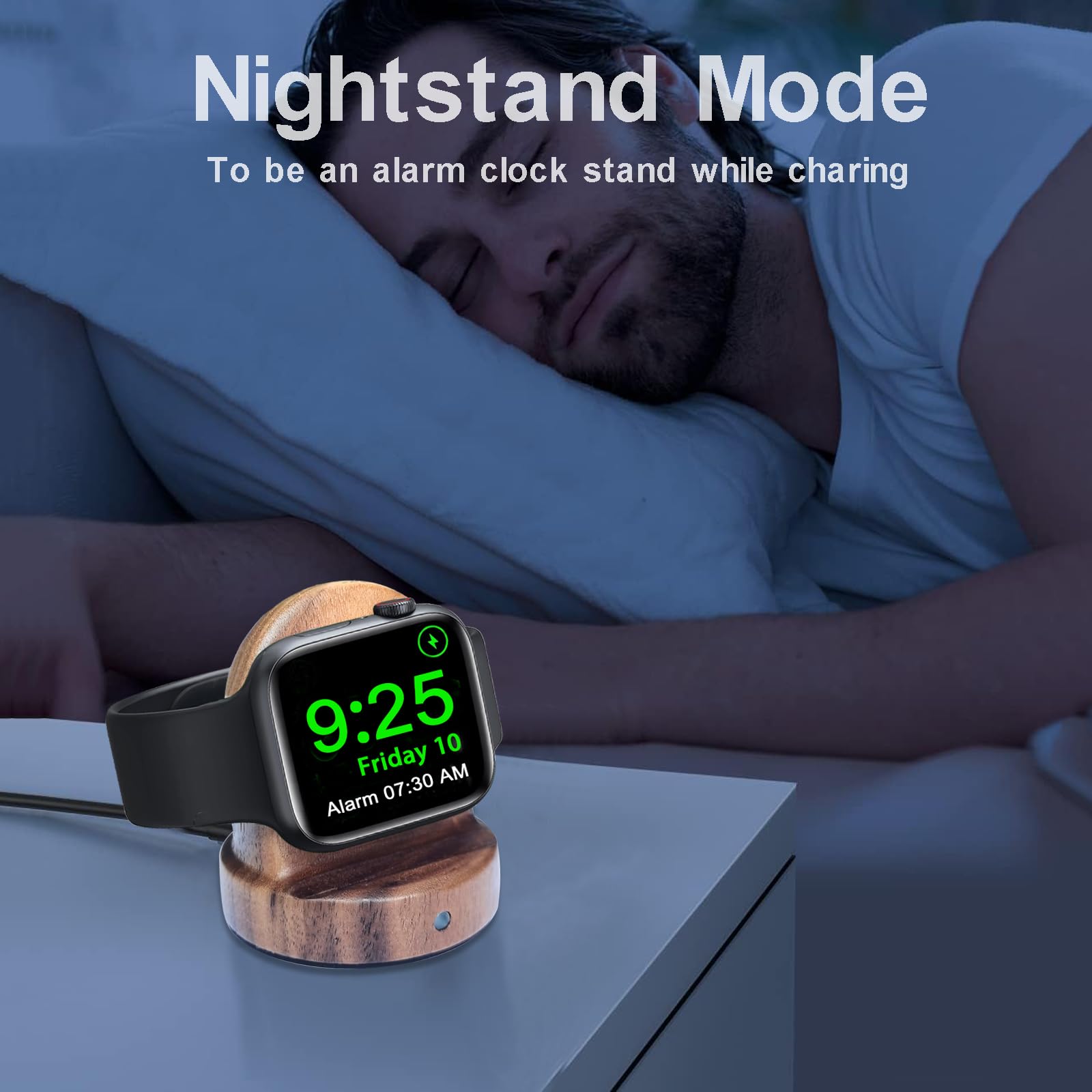 Premium Walnut Wood Apple Watch Charger Stand | Fast 3W Charging | USB-C Portable Charging Dock for Apple Watch Series 10/9/8/7/6/5/4/3/2/1/SE/SE 2/Ultra/Ultra 2 | Nightstand Mode Compatible | Perfect for Bedside, Office & Travel Use