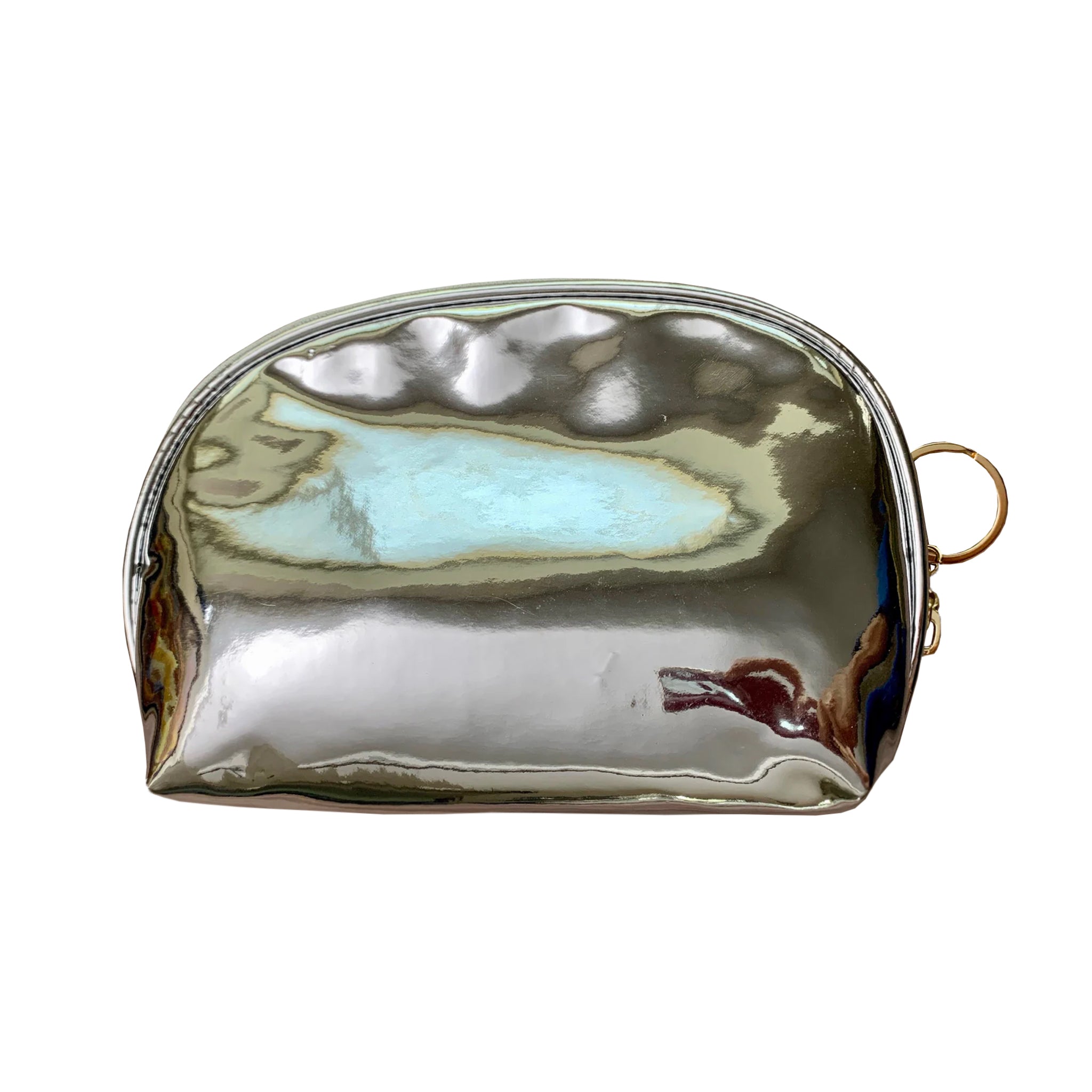 **Metal Silver Travel Makeup Bag - Waterproof Cosmetic Organizer & Toiletry Pouch for Women - Perfect for Airplane, Gym, and Vacation Essentials**