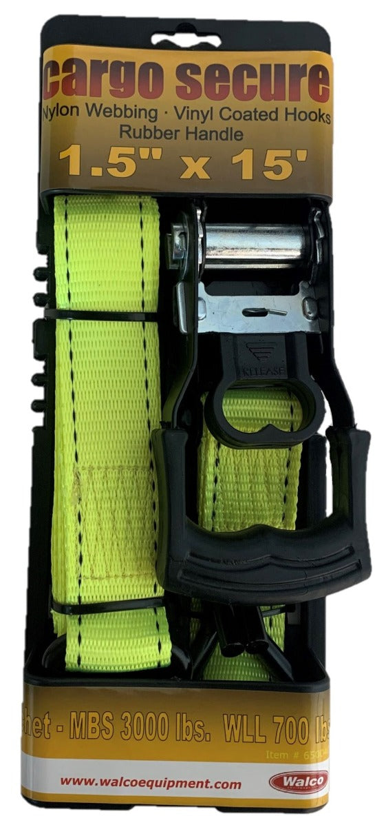 Walco 1.5x 15' Ratchet Strap - Heavy Duty Tie Down Straps for Trucks, Trailers & Cargo Securing - Durable Ratchet Straps for Moving, Hauling & Transport