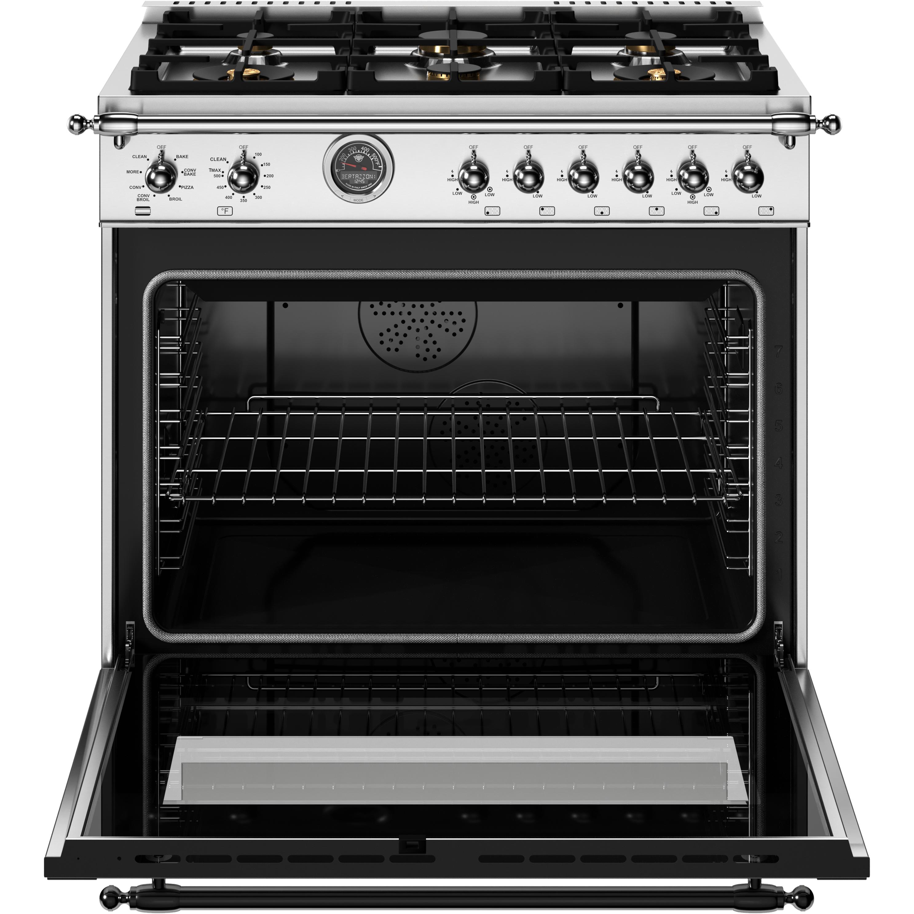 Bertazzoni HER366BCFEPXT 36 Inch Freestanding Dual Fuel Range - Professional Gas Stove & Electric Oven Combo for Home Kitchen, Baking & Gourmet Cooking