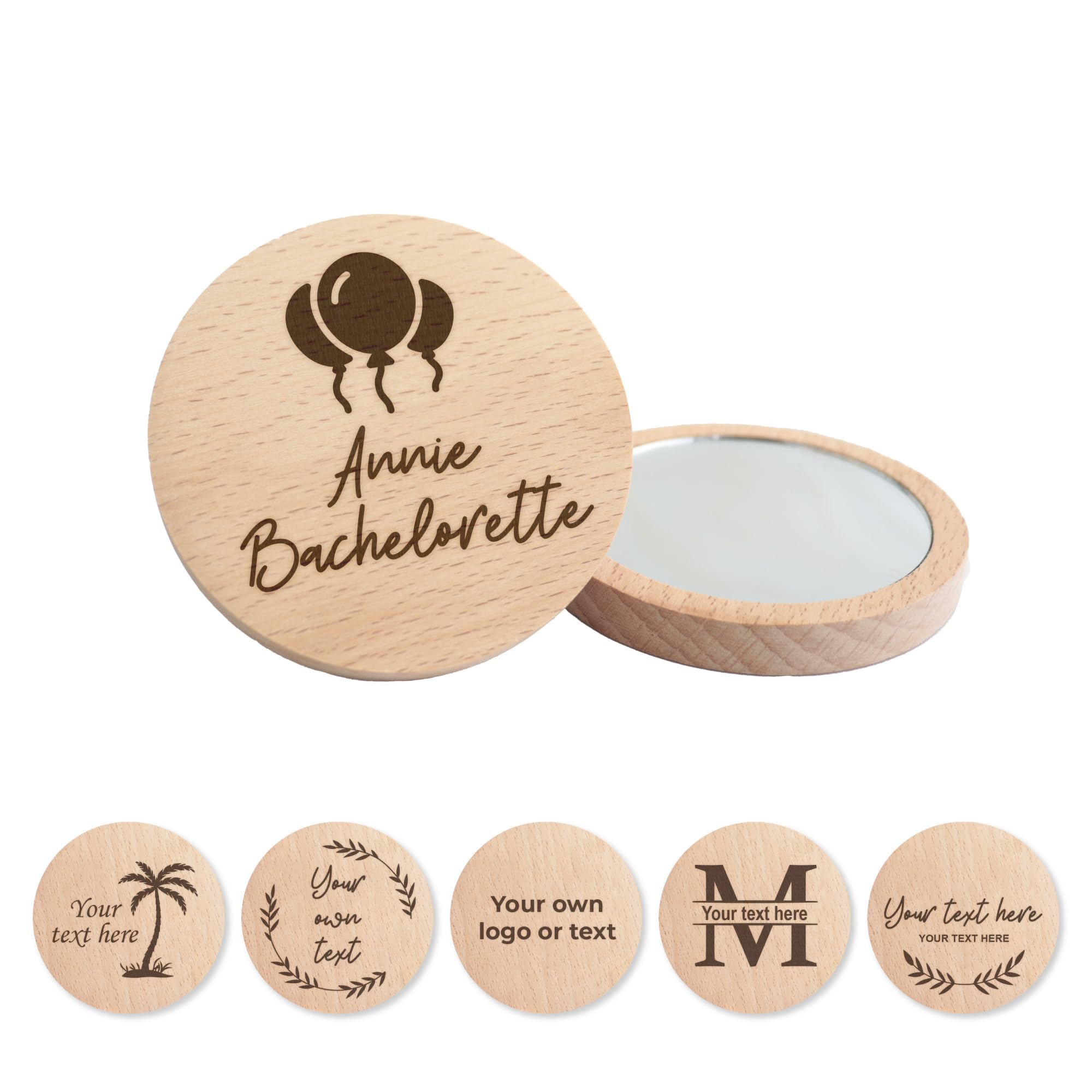 Personalized Wooden Compact Mirror for Women - Custom Engraved Handheld Makeup Mirror for Purse - Bulk Wedding & Bridesmaid Party Favors Gifts (Balloons Design) - Perfect for Bridal Showers, Bachelorette Parties & Gift Giving