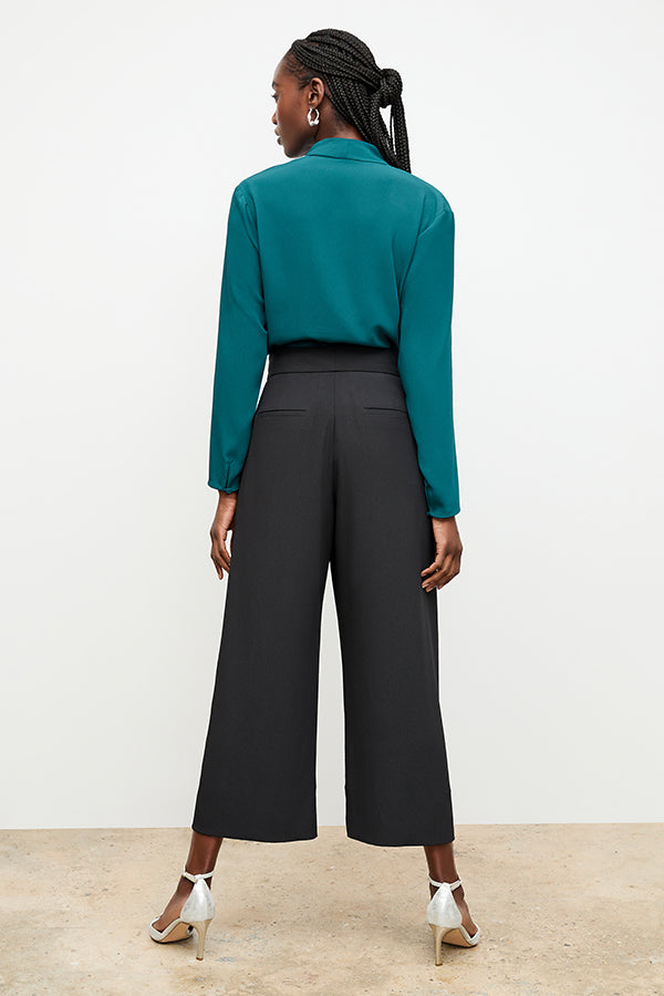 Eco-Friendly Soft Wave Culottes for Women - Comfortable & Stylish Black High Waist Palazzo Pants - Perfect for Casual Wear, Office & Travel