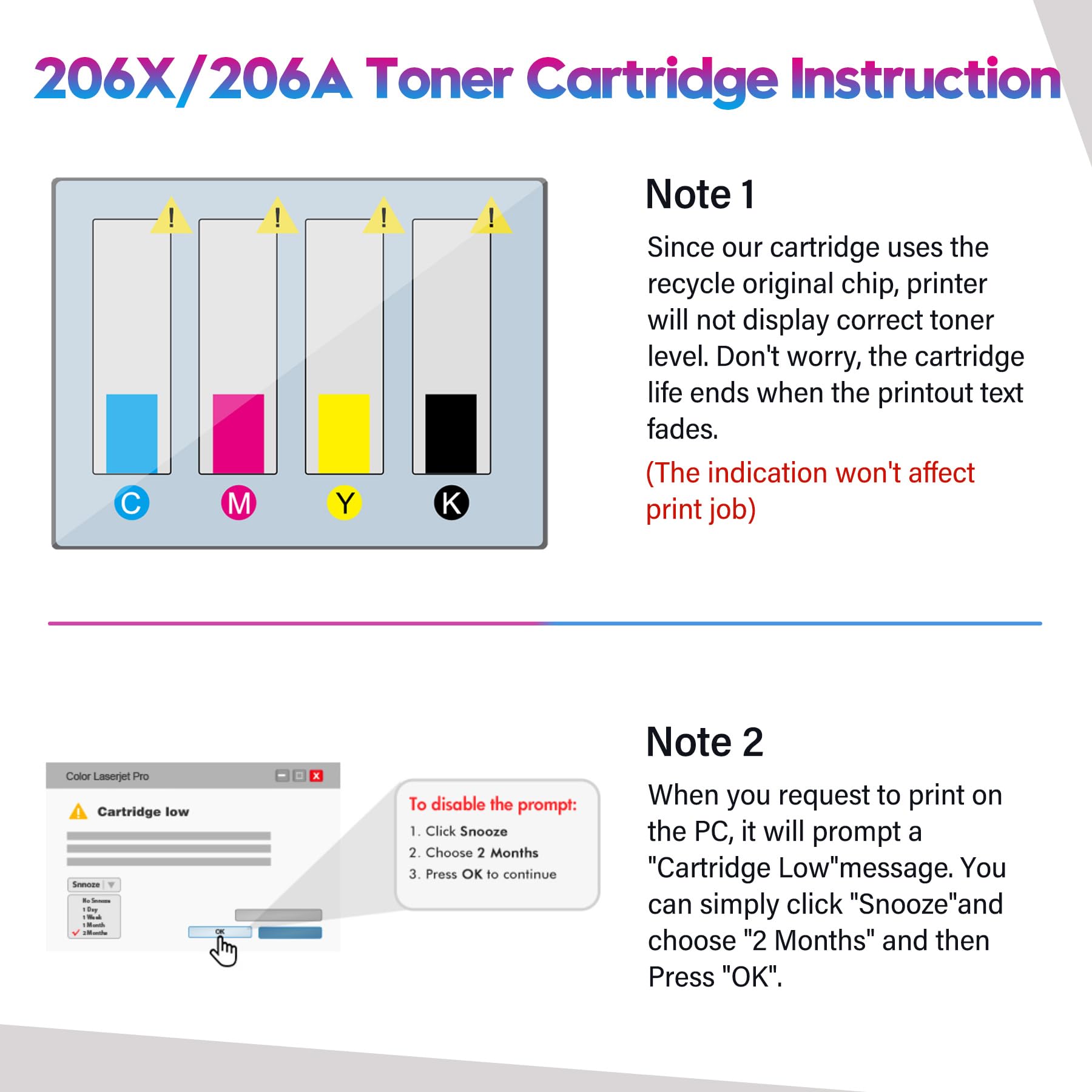 ONLYU Compatible Toner Cartridge Replacement for HP 206X 206A (4-Pack, CMYK) - Works with HP Color LaserJet Pro MFP M283fdw, M283cdw, M283fdn, M282mw, Pro M255dw, M255nw, M283, M255, W2110X, W2110A - High Yield Printer Ink for Home & Office Use