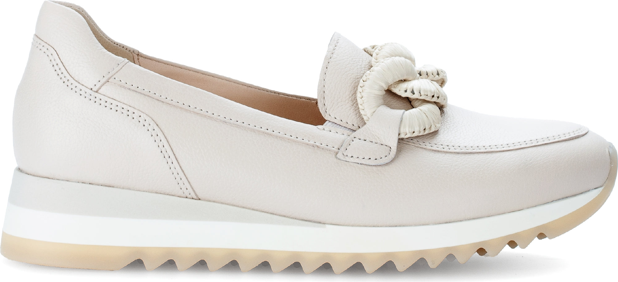 GABOR Women's Cream Leather Low Wedge Loafers with Buckle - Comfortable Casual Slip-On Shoes for Work, Office & Everyday Wear