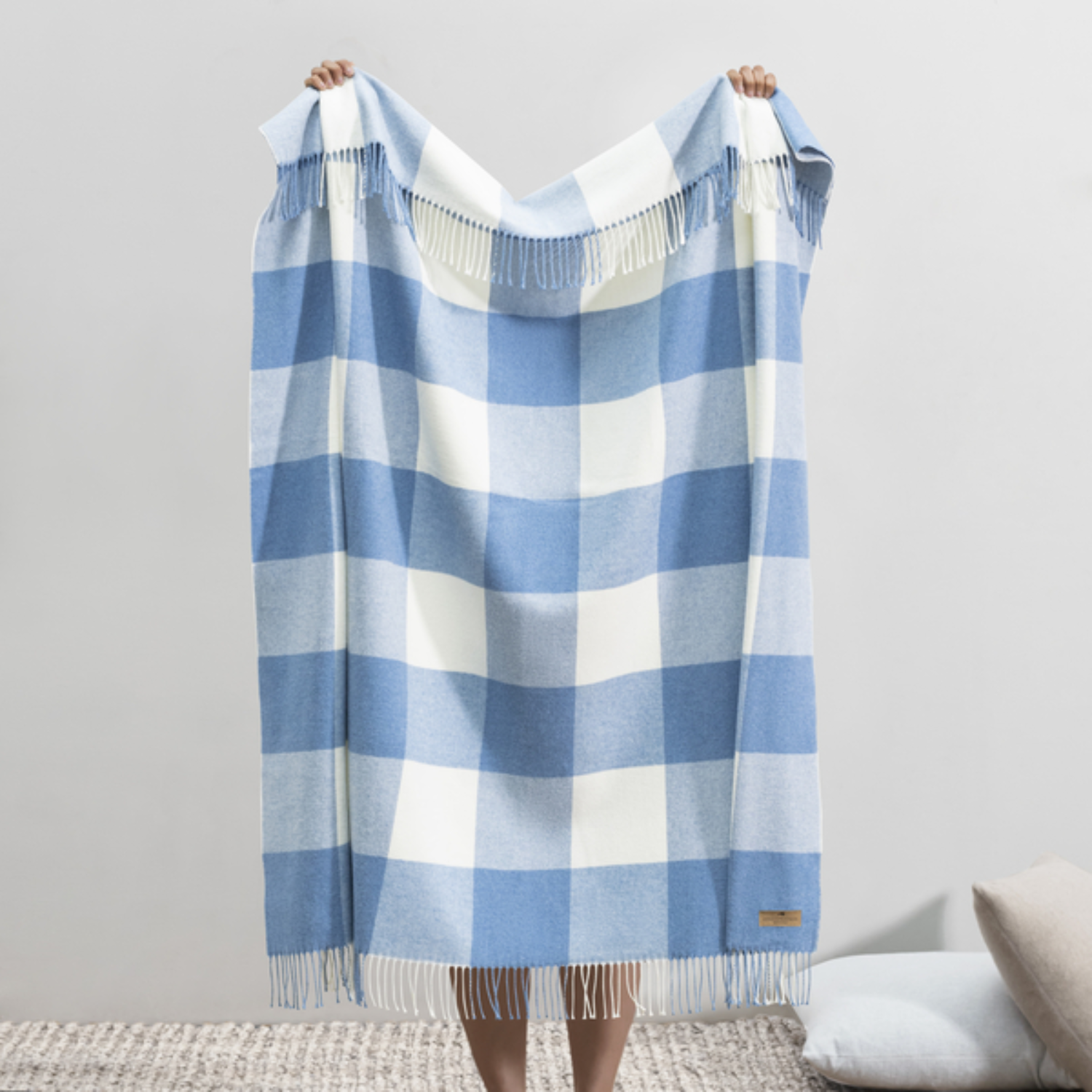 Cozy Buffalo Check Fringe Denim Throw Blanket - Soft Plaid Fleece Blanket for Couch, Bed & Outdoor - Perfect for Winter, Camping & Home Decor