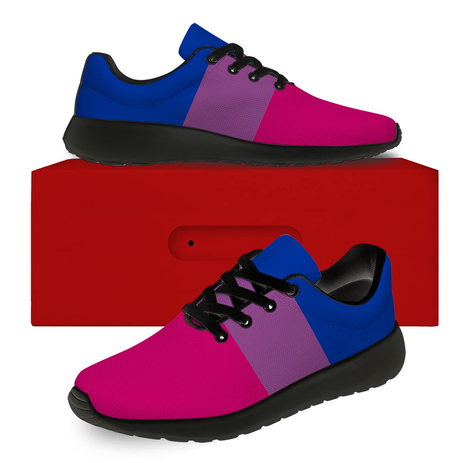 LGBTQ Pride Running Shoes for Women & Men - Bisexual Flag Sneakers for Walking, Tennis & Gym - Comfortable Bi Pride Athletic Shoes - Size 3.5 Men/5.5 Women Black - Perfect for Pride Parades, Workouts & Everyday Wear