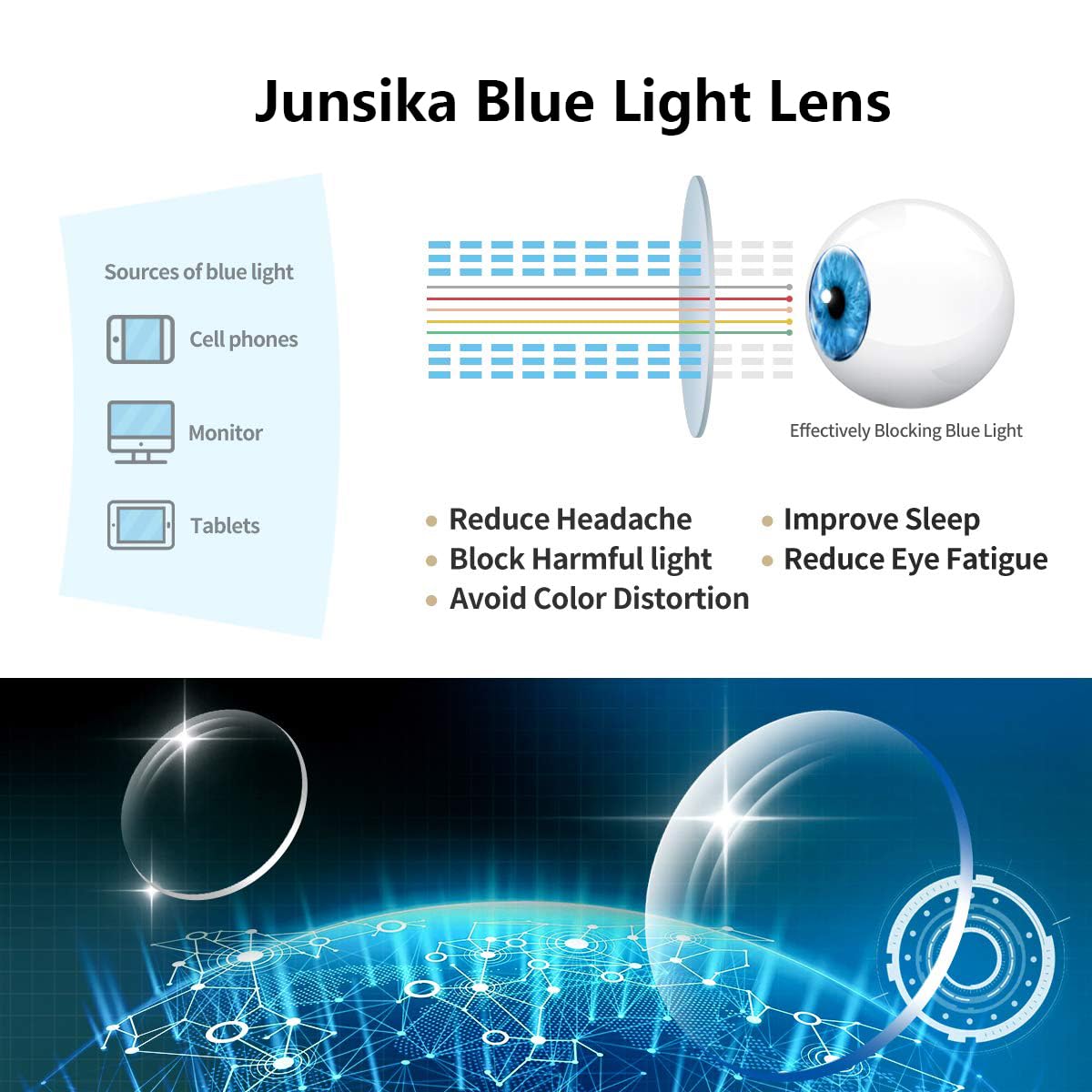 Junsika Blue Light Blocking Glasses for Women & Men - Classic Aviator Style Computer Glasses with Clear Lens & Metal Frame - Reduce Eye Strain for Gaming, Office Work & Screen Use