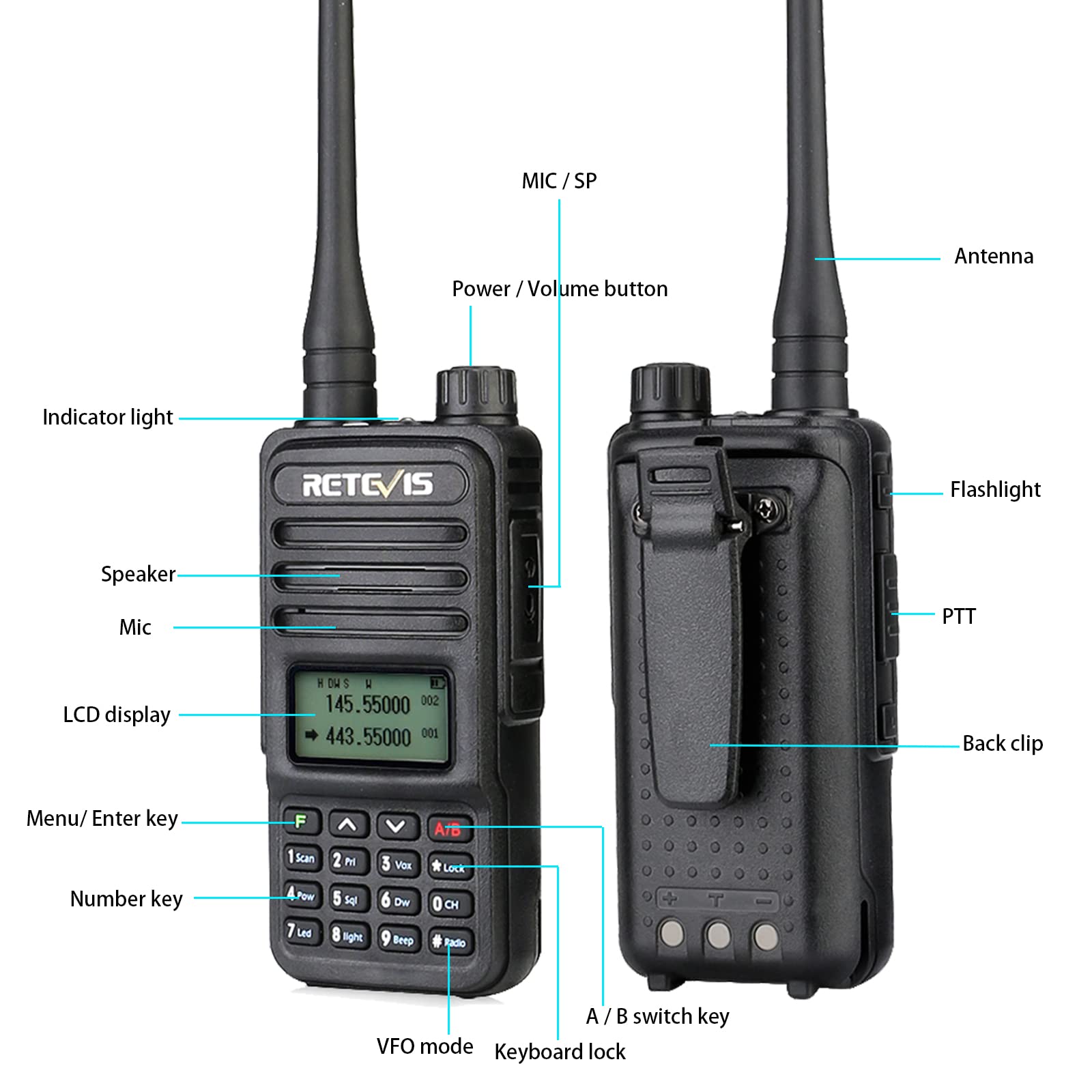 Retevis RT85 Long Range Walkie Talkies for Adults - Dual Band Two Way Radio with Charging Base, 1400mAh Battery, Flashlight & DTMF Remote Stun - Ideal for Hiking, Camping, Hunting & Outdoor Adventures (2 Pack)