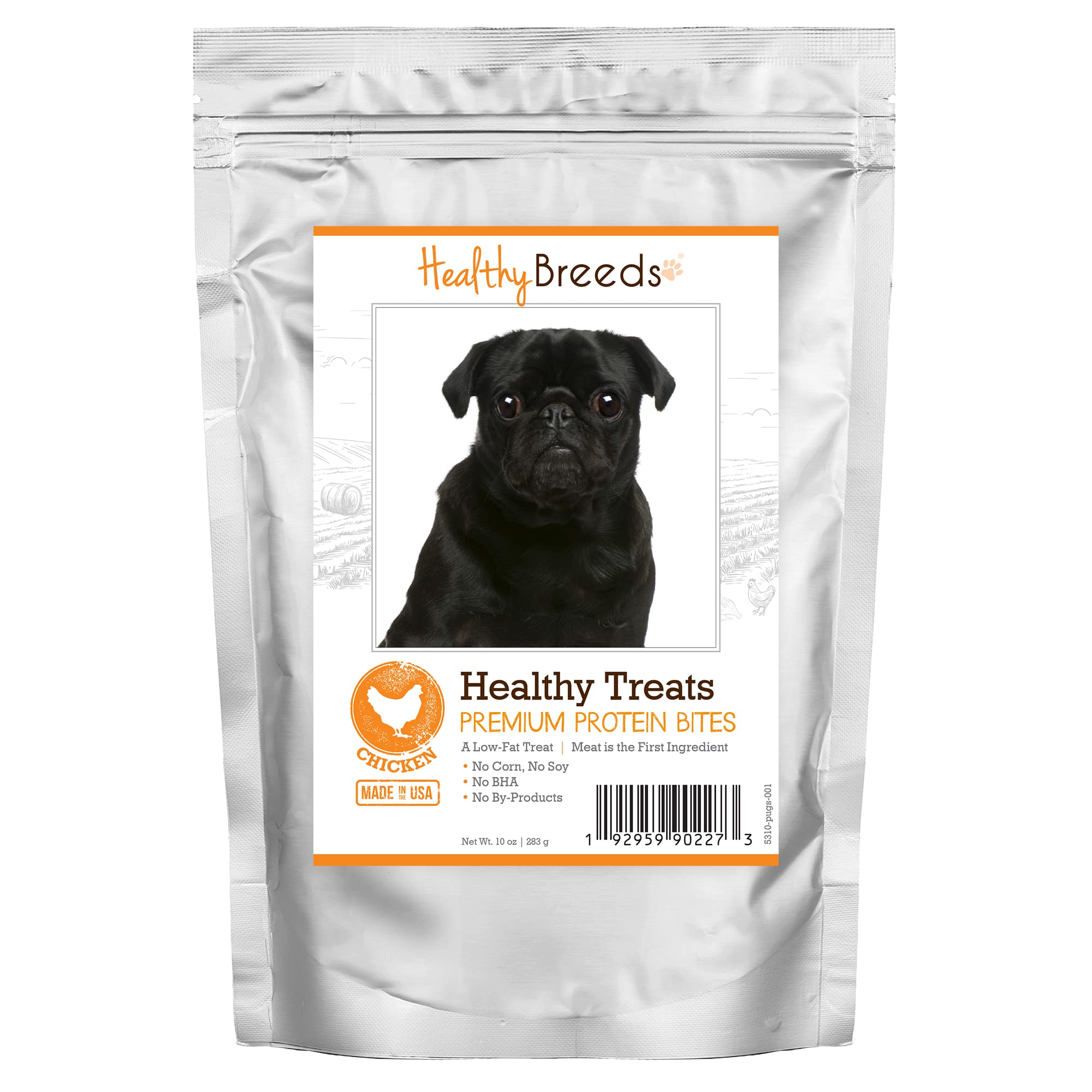 Healthy Breeds Pug Premium Protein Bites Chicken Dog Treats - 10 oz | All-Natural, Grain-Free Training Snacks for Small & Medium Dogs | Perfect for Rewards, Training & Dental Health