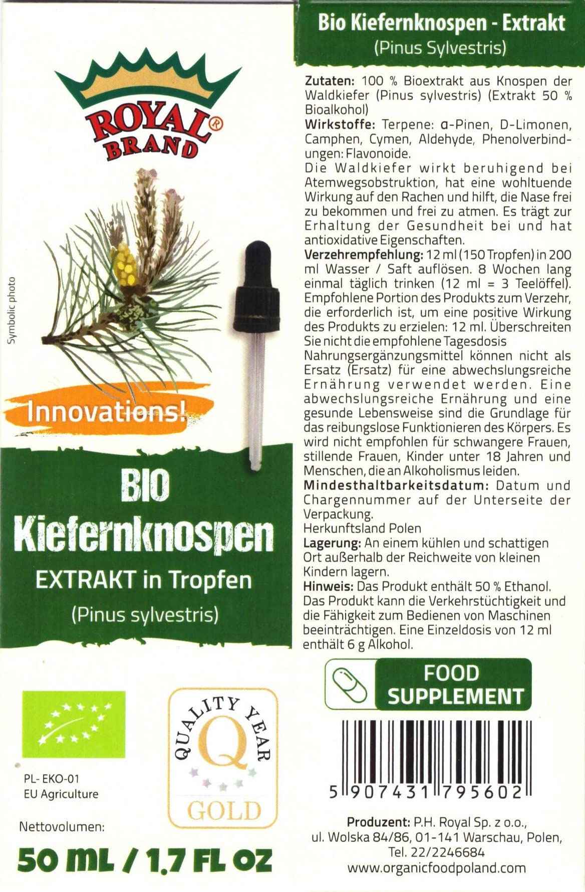 Organic Pine Needles & Pine Buds Extract Tincture - 50ml (1.7 FL OZ) - Natural Herbal Remedy for Respiratory Health & Immune Support - Perfect for Aromatherapy, DIY Skincare & Holistic Wellness