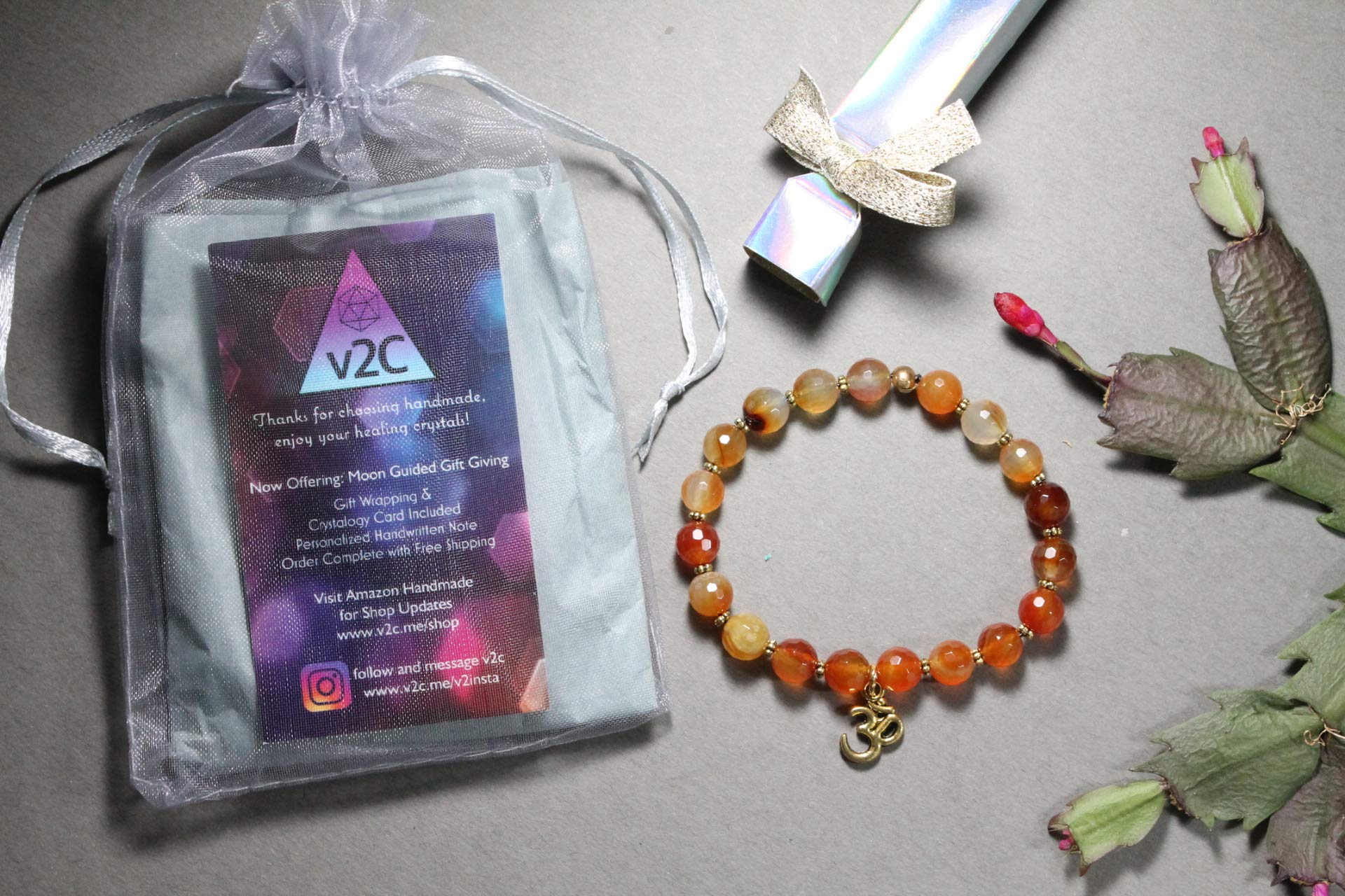 Root Chakra Healing Bracelet with Carnelian Crystals for Meditation & Energy Balance