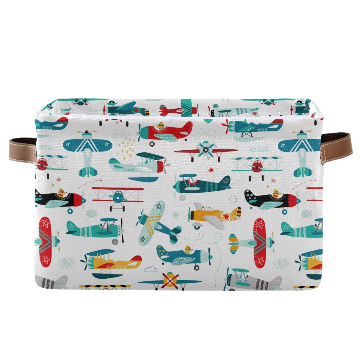 **Cartoon Airplane & Helicopter Collapsible Storage Basket - Large 15x11x9.5in Kids Toy Organizer for Closet, Nursery, Bedroom & Laundry - Foldable Bin for Toys, Clothes & Books (1 Pack)**    *(Use Case: Perfect for organizing toys, clothes, books, and essentials in kids' rooms, nurseries, closets, and laundry areas.)*