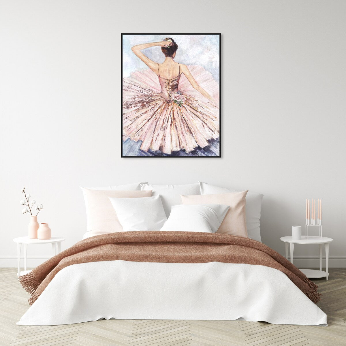 Ballet Dancer Tutu Glam Pink Roses Framed Canvas Wall Art Print - Elegant Ballet Inspired Home Decor for Living Room, Bedroom & Nursery - Perfect Gift for Dancers & Art Lovers