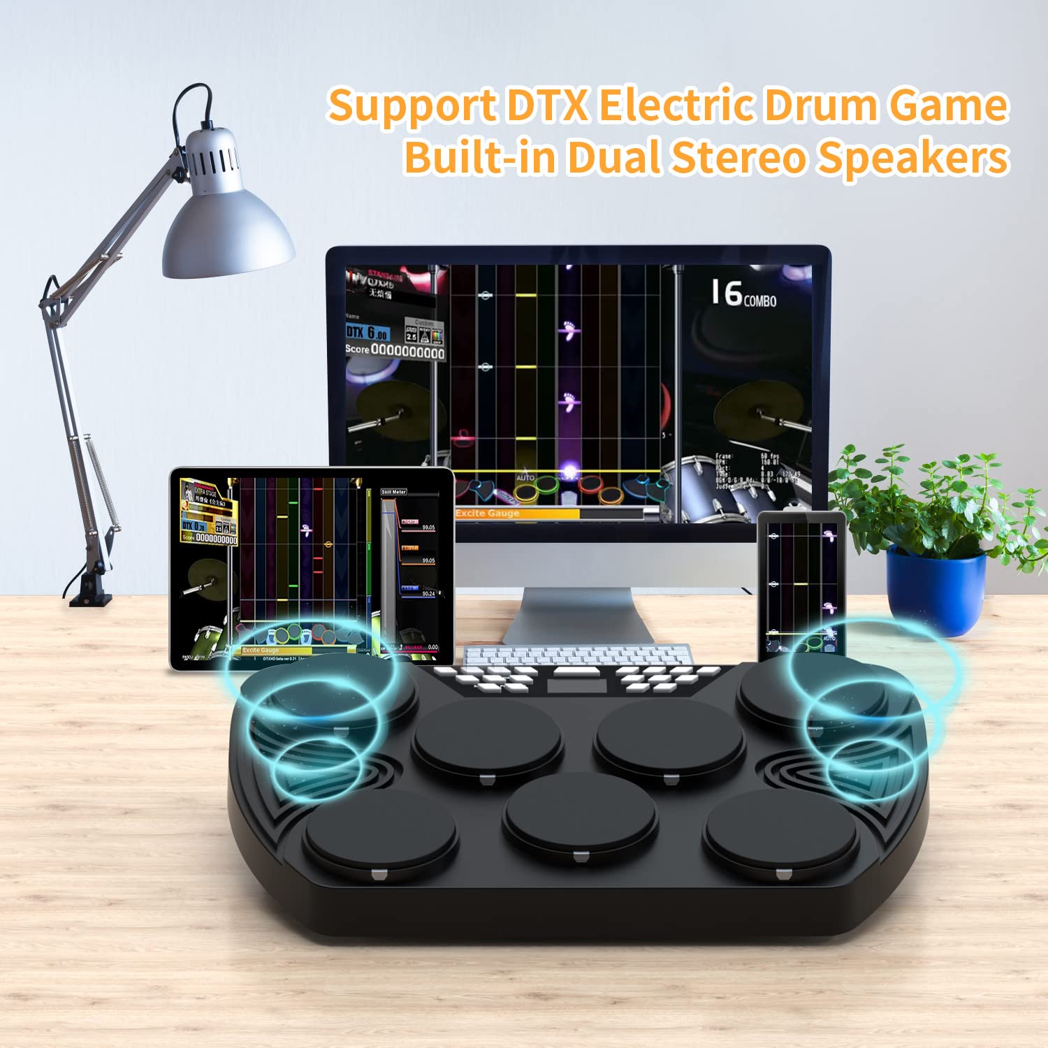 KONIX 7-Pad Electronic Drum Set - Portable Tabletop Digital Drum Kit with Built-in Speakers, Digital Panel & PC Connection - Perfect for Teens & Adult Beginners - Ideal for Home Practice, Studio Recording & Live Performances