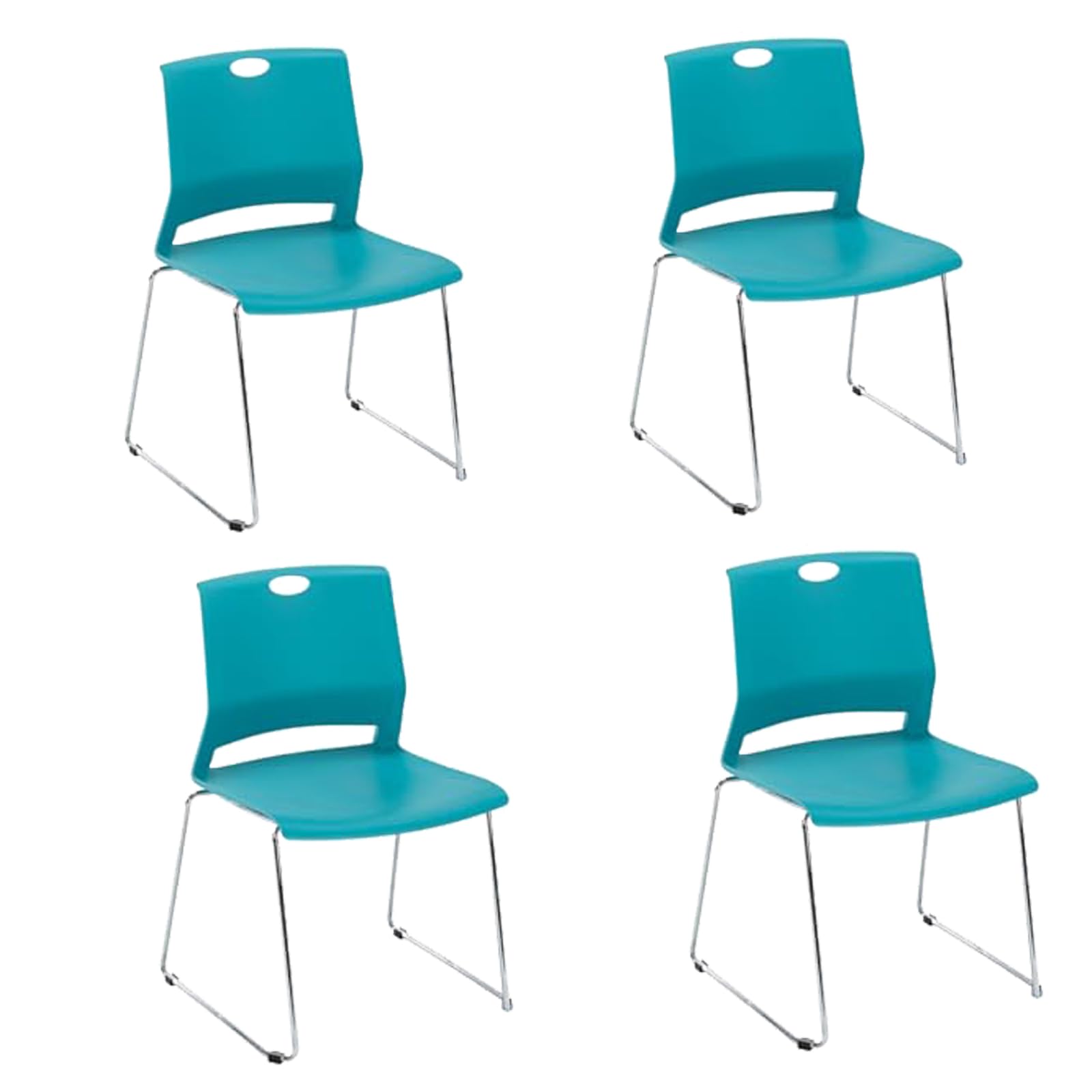 FULONG 4-Pack Blue Stackable Plastic Chairs - Armless Reception Chairs with Wide Seat for Classroom, Library, Dining Room - Perfect for Events, Parties & Home Use