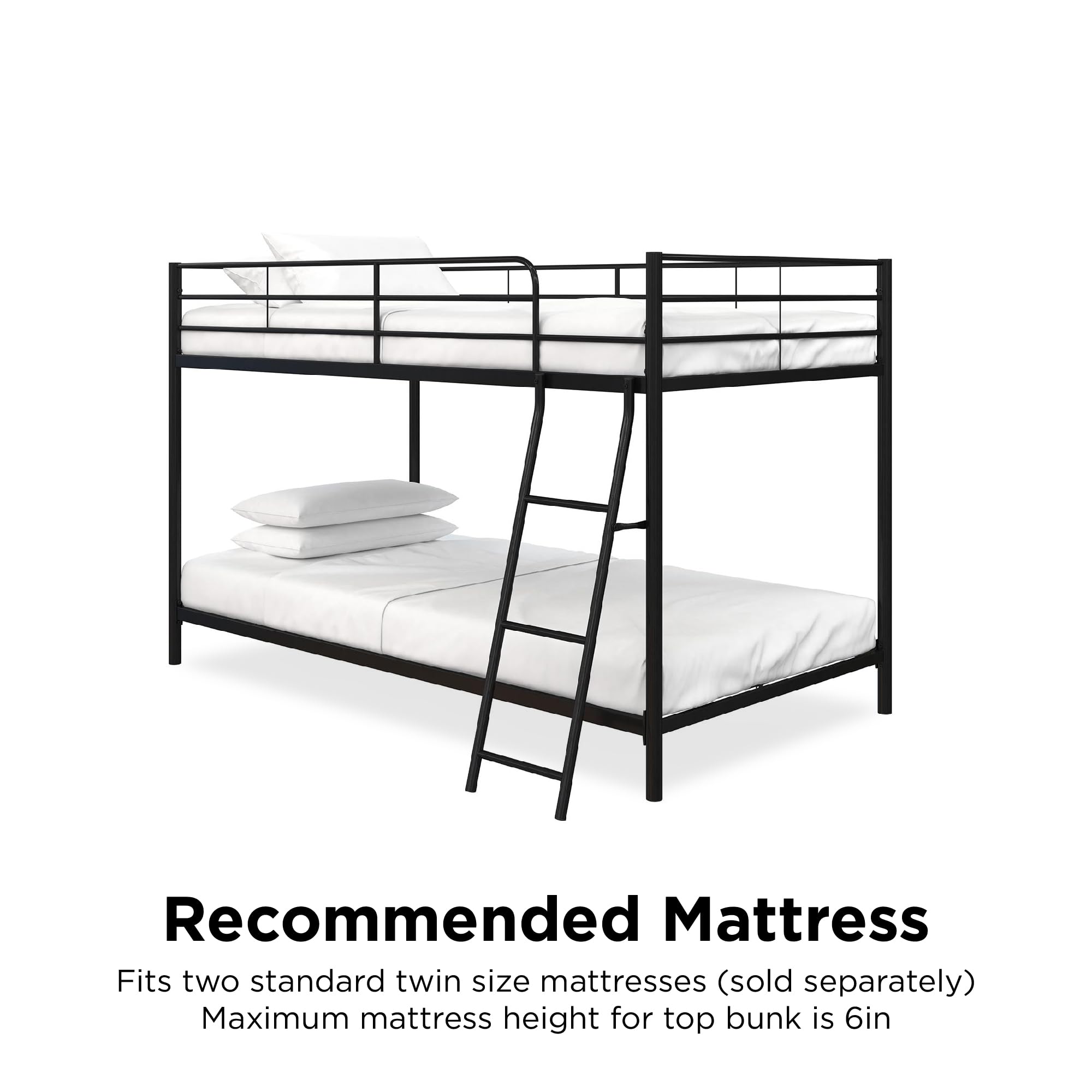DHP Junior Twin over Twin Bunk Bed - Space Saving Kids Bunk Bed with Full-Length Safety Guardrails in Black | Perfect for Small Bedrooms, Kids' Rooms & Shared Spaces