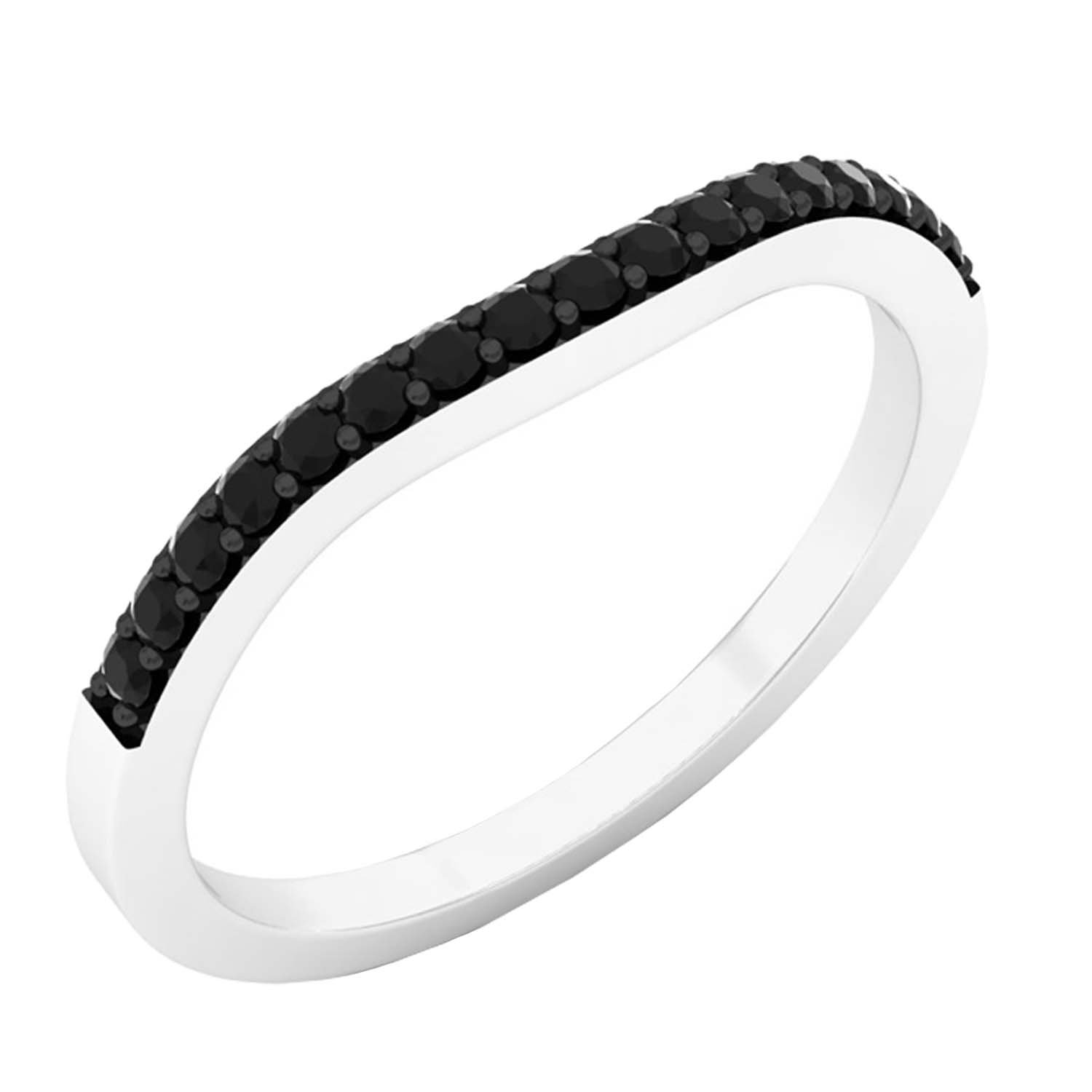 Dazzlingrock Collection 0.25 Carat (ctw) 14K White Gold Round Black Diamond Wedding Band Ring - Size 5.5 UK - Anniversary, Engagement & Bridal Jewelry Gift for Women - Perfect for Special Occasions & Everyday Elegance