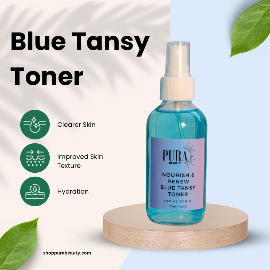 Blue Tansy Pore Minimizing Toner for Combination Skin | Hydrating Face Toner with Hyaluronic Acid, Squalane & Collagen | 4oz (120ml) for Dry, Dull Skin | Perfect for Daily Skincare Routine & Post-Cleansing Treatment