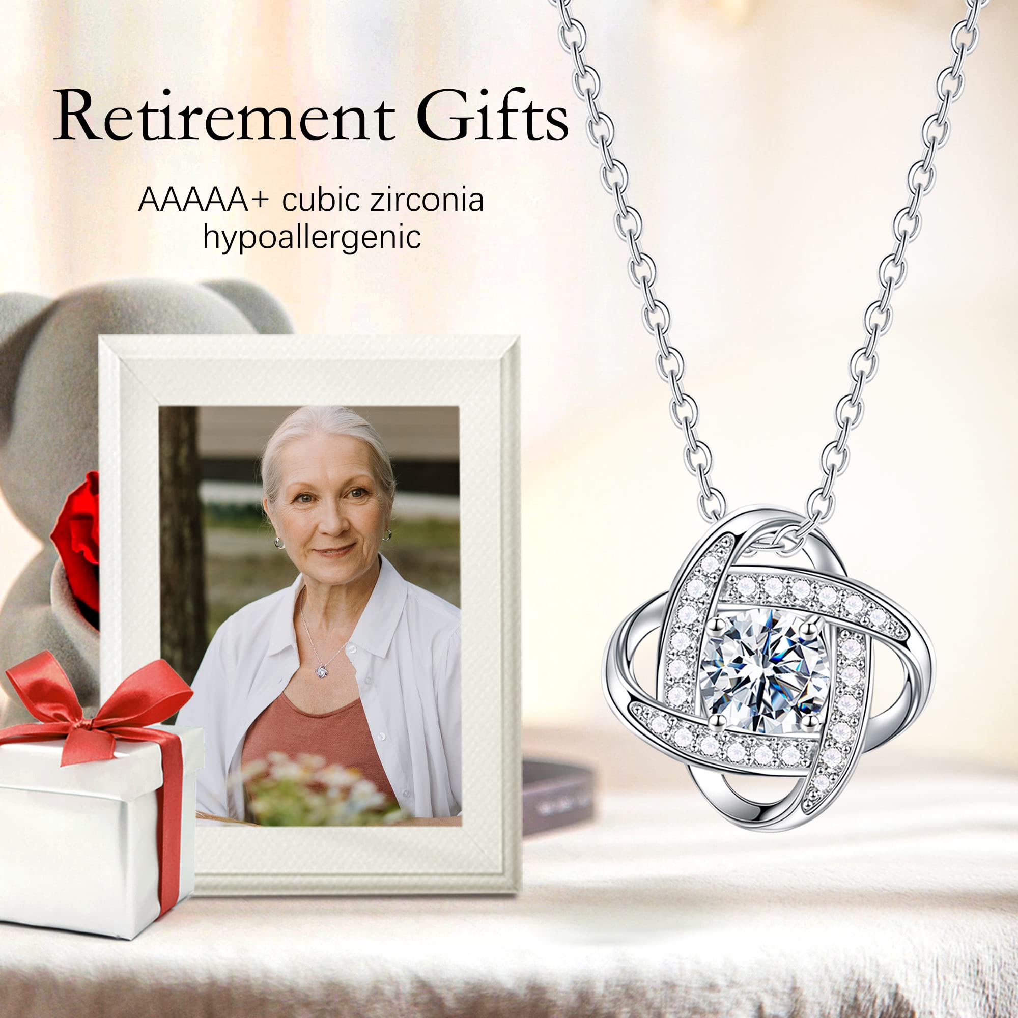 14K White Gold Plated Cubic Zirconia Love Knot Necklace - Elegant Retirement Gift for Women, Nurses, Teachers & Coworkers | Perfect Farewell Present for 2025 | Ideal for Special Occasions & Professional Milestones
