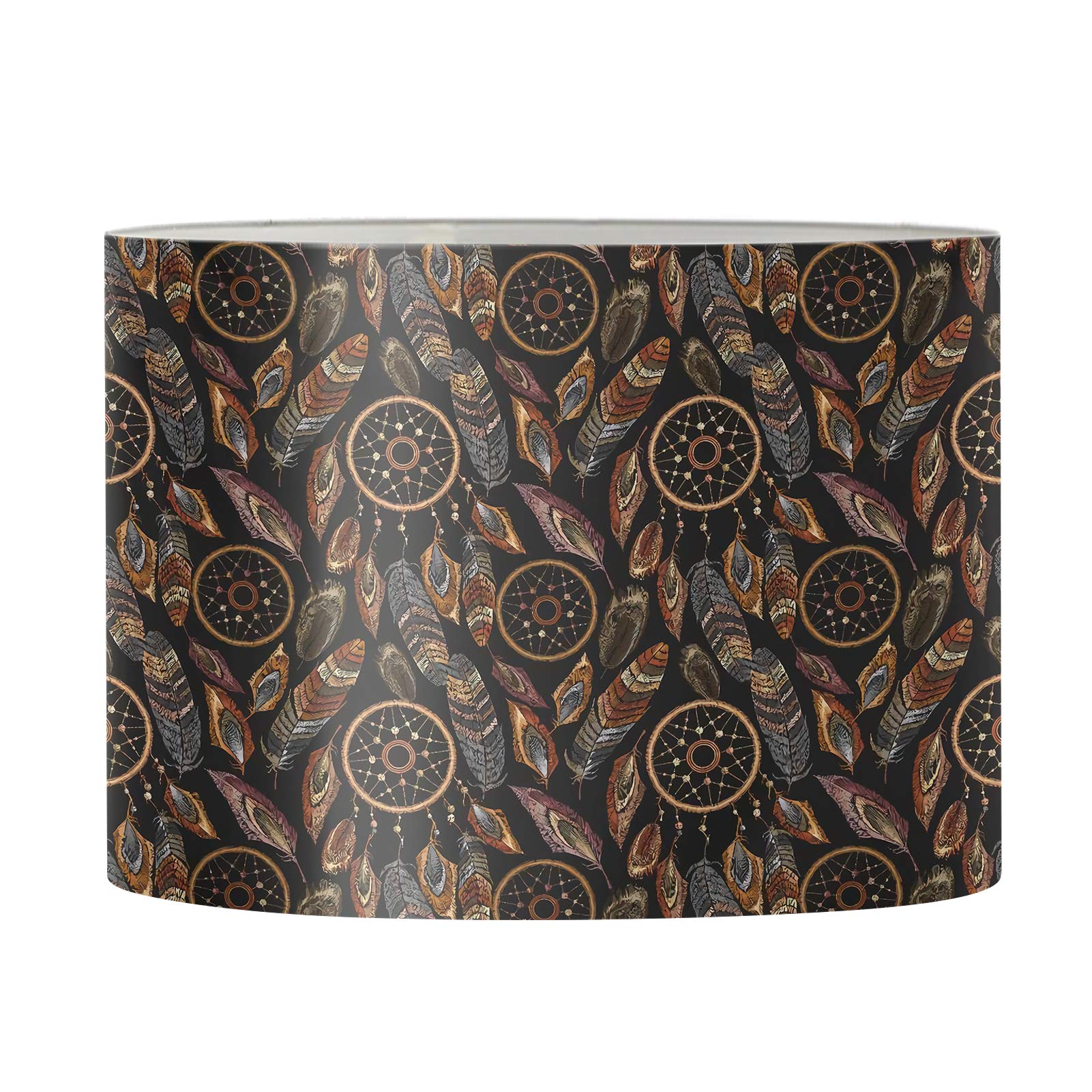 FKELYI Handmade Indian Dreamcatcher Feather Print Lampshade with Spider Web Design - Premium Drum Lamp Shade for Bedroom, Living Room, Dorm & Study - Boho Home Decor for Cozy Spaces & Meditation Rooms