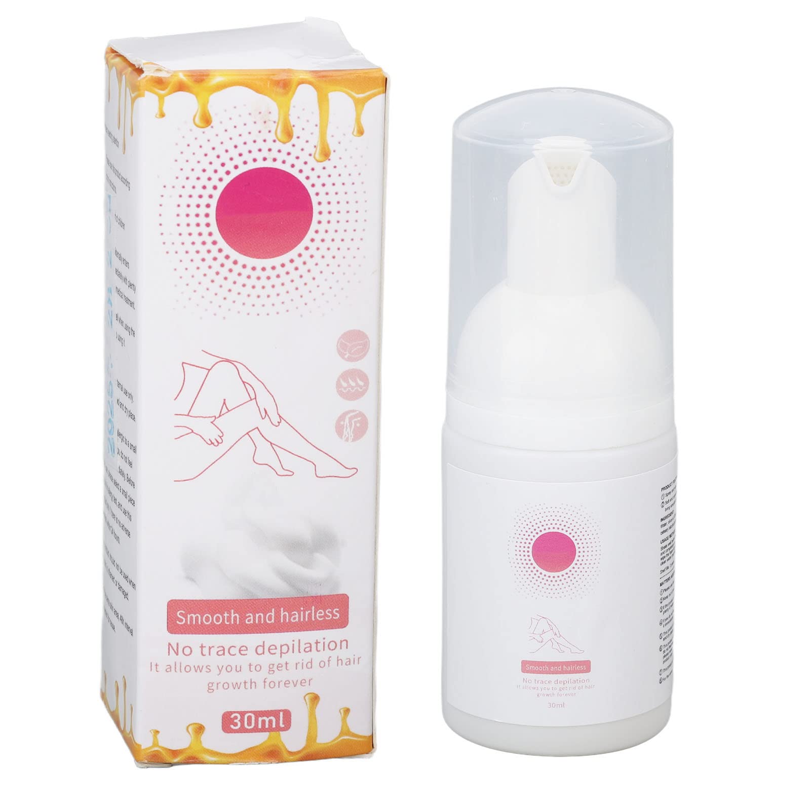 Brrnoo Beeswax Mousse Hair Removal Spray - Natural Plant Extract Moisturizing Depilatory Foam for Arms & Legs (30ml) | Painless Hair Removal for Smooth Skin at Home