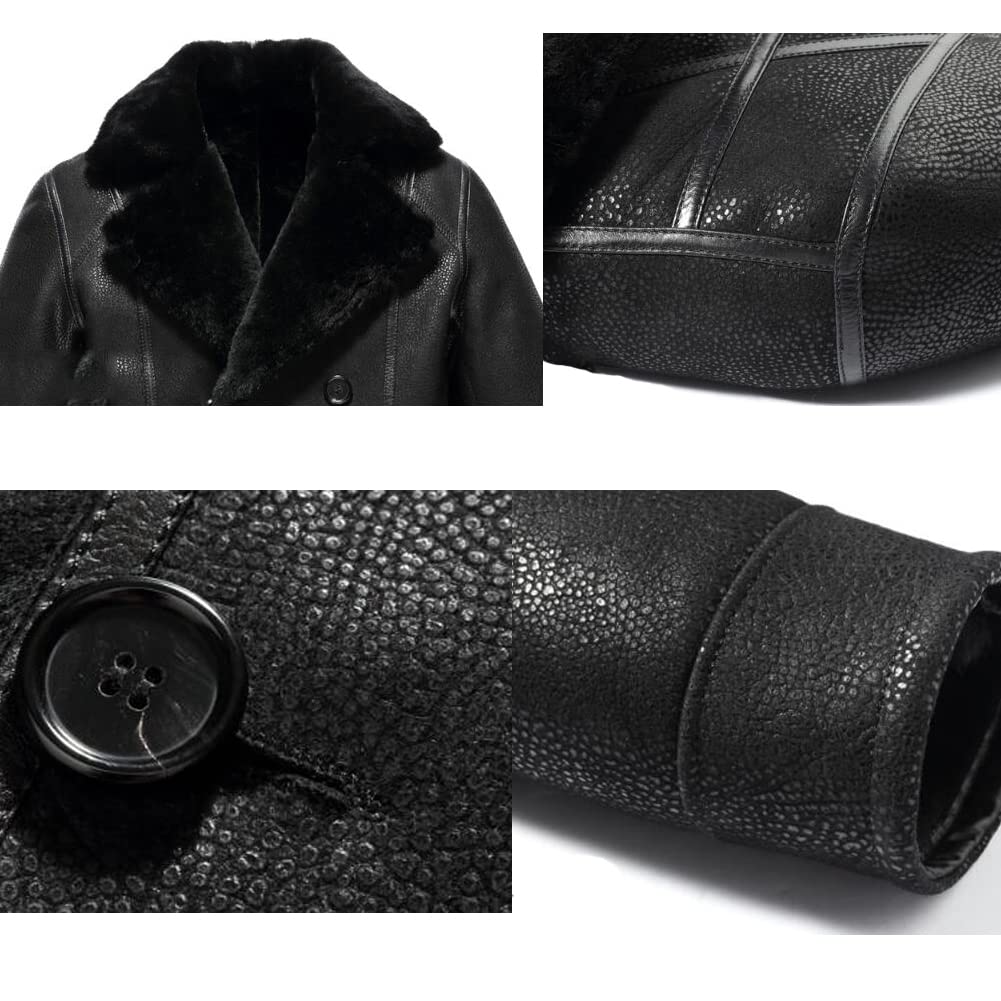 Men's Black Leather Jacket with Fur Lining - Warm Shearling Coat for Winter