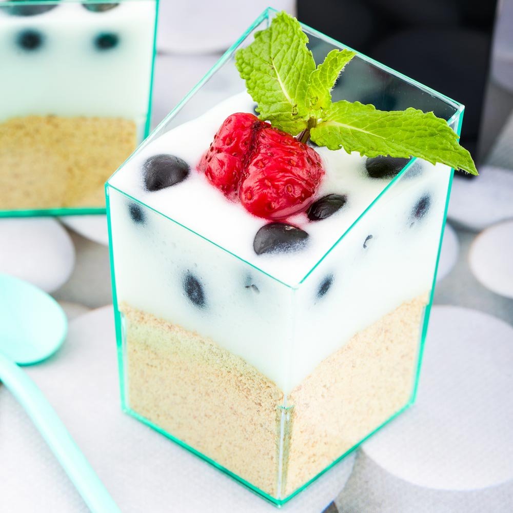 100 Pack 3 oz Square Seagreen Plastic Incline Cups with 100 Silver Mini Forks - Perfect for Party, Wedding, Baby Shower & Outdoor Events