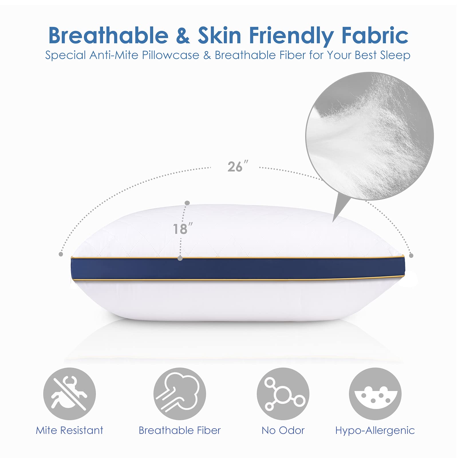 Feel&Sense Hypoallergenic Cooling Bed Pillows 2 Pack - Down Alternative Standard Size Pillows for Side, Stomach & Back Sleepers - Hotel Quality for Better Sleep - Perfect for Home, Travel & Guest Rooms