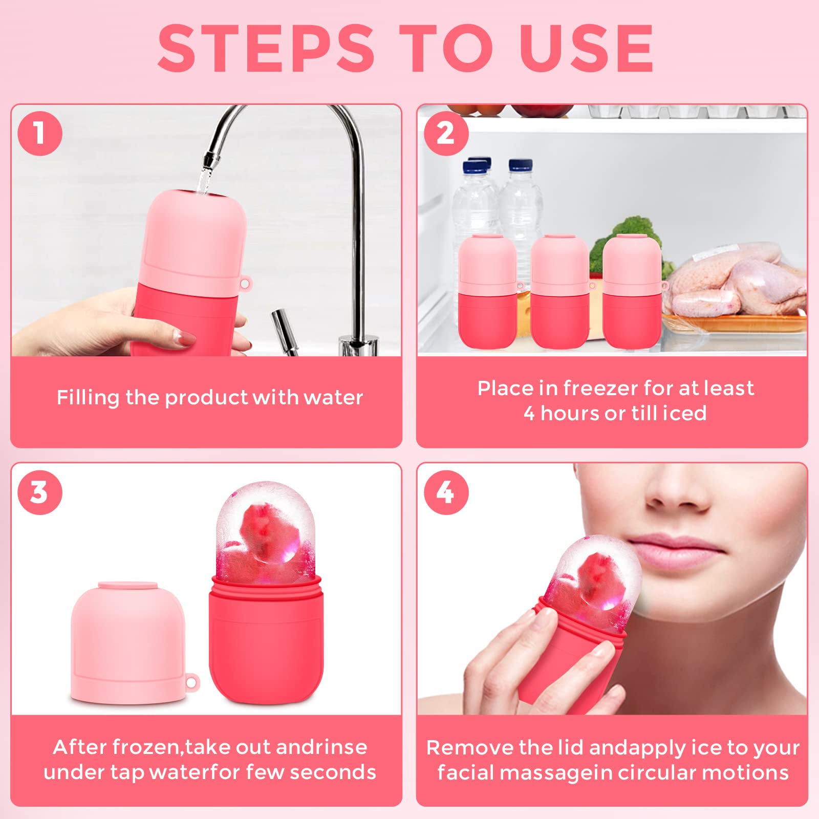 SerDa-Run 2-Pack Ice Face Roller & Gua Sha Massage Tool - Cooling Facial Roller for Puffy Eyes, Dark Circles & Skin Tightening - Reduce Fine Lines & Brighten Skin - Blue & Pink Set for Home & Spa Skincare Routine
