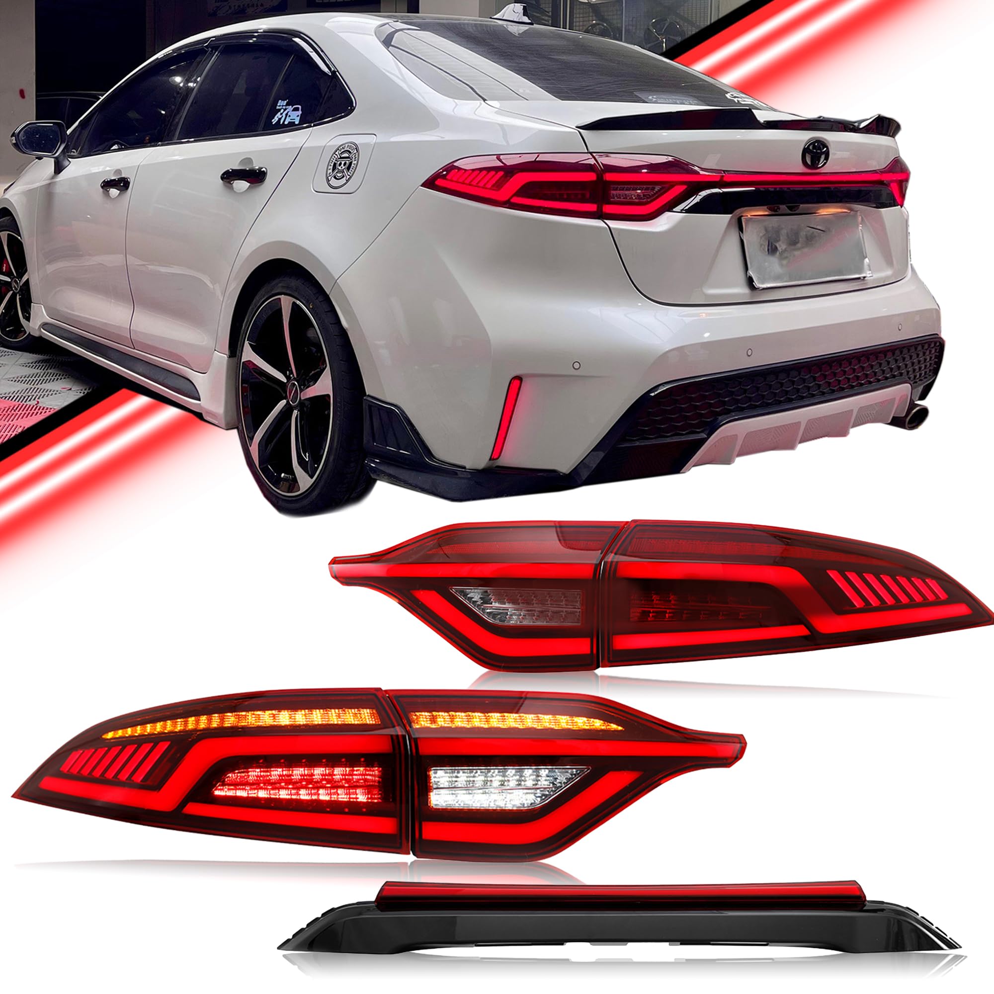 TT-ABC LED Tail Lights for Toyota Corolla 2020-2024 - Smoked Red Lens - Direct Fit Replacement - Enhances Visibility & Style - Perfect for Night Driving & Car Customization