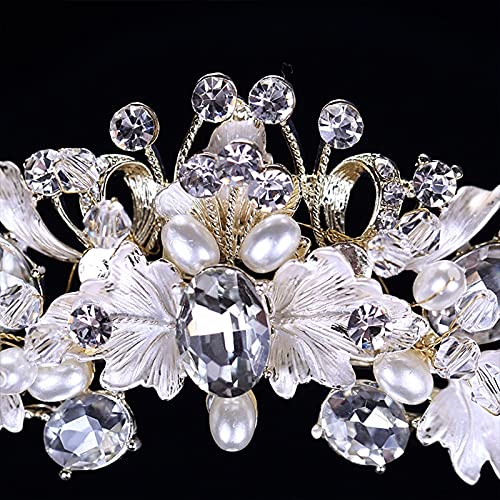 Crystal Wedding Crown Rhinestone Pearl Headpiece – Elegant Bride Hair Accessories for Weddings, Prom & Special Events | Flower Headband & Bridal Tiara