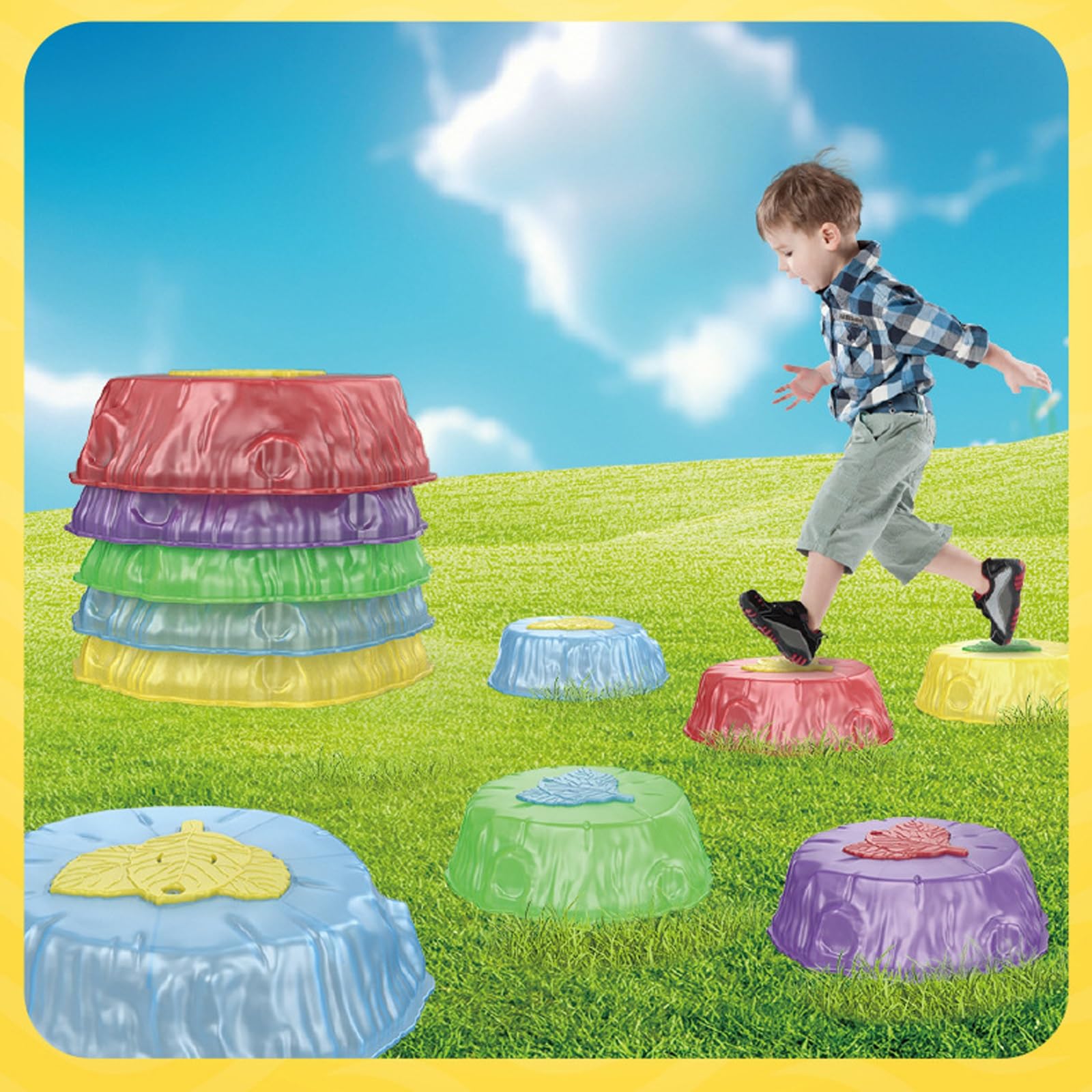 Light Up Musical Stepping Stones for Kids - Non-Slip Balance Stones with Jumping Pods | Indoor/Outdoor Toddler Toys for Sensory Play & Motor Skills Development | Perfect for Playrooms, Backyards & Preschool Activities